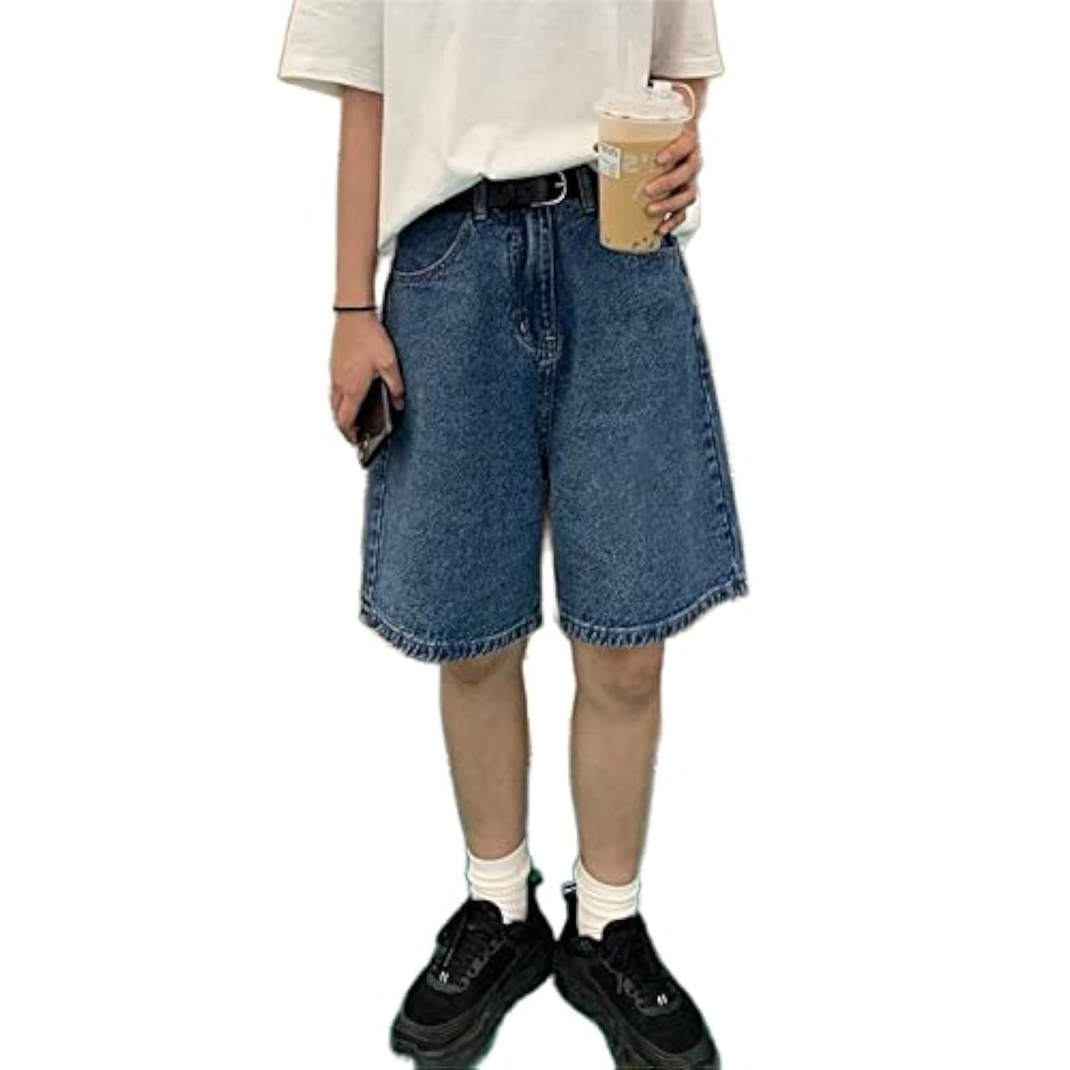 High Waist Knee-Length Denim Shorts for Women - Y2K Baggy Biker Bermuda Shorts | Korean Streetwear & Harajuku Fashion | Perfect for Summer, Casual Wear, and Preppy Style Outfits
