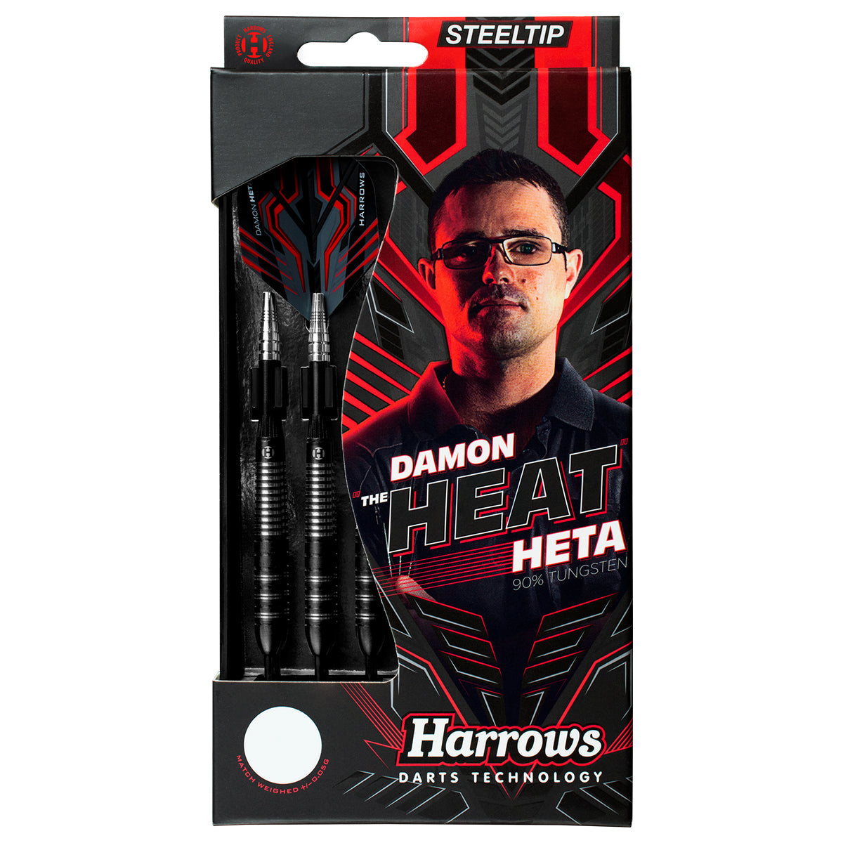 Harrows Damon Heta 90% Tungsten Steel Tip Darts - Professional Darts Set for Precision Play | Perfect for Bars, Tournaments & Home Practice