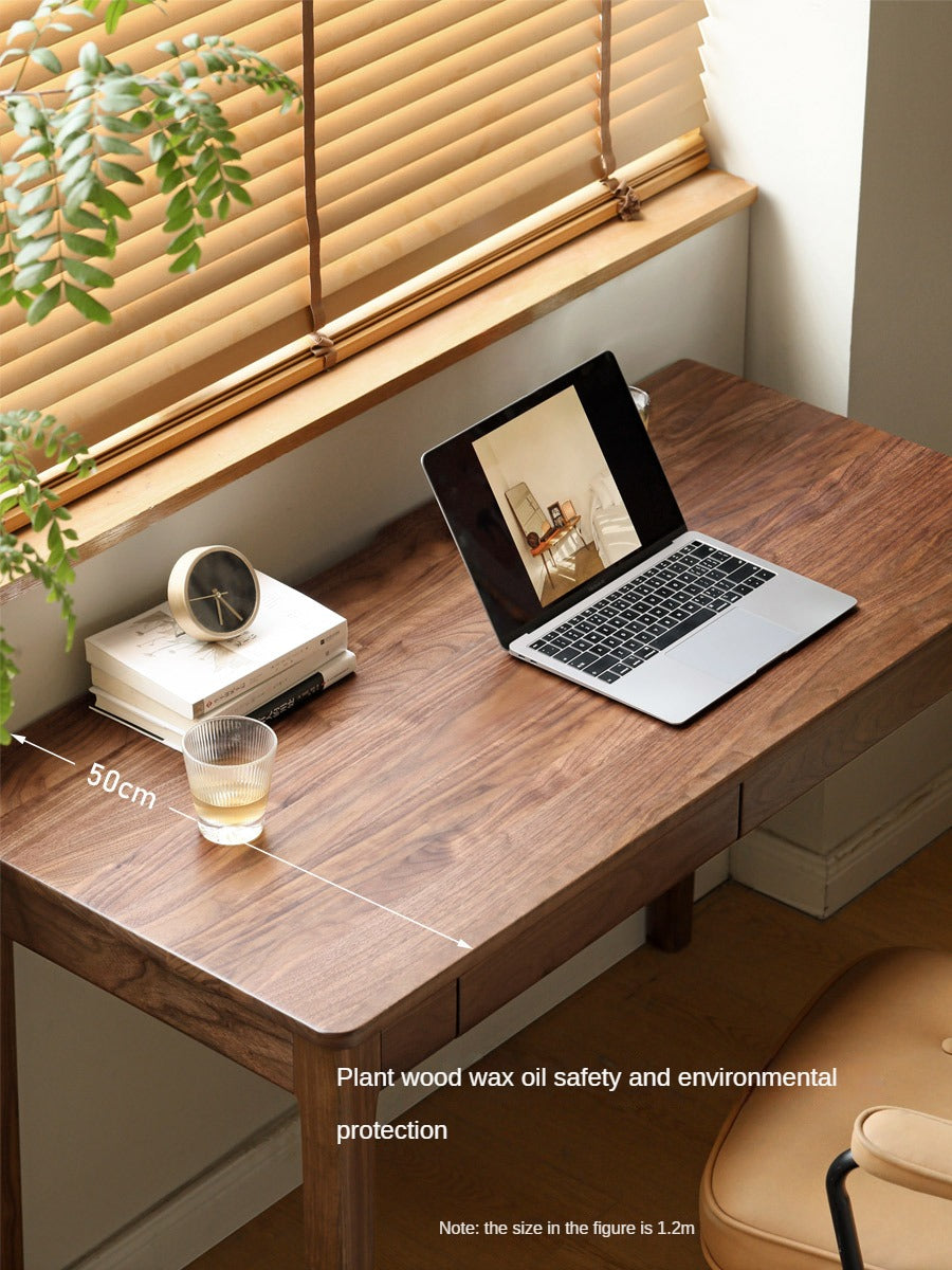 Premium Black Walnut Solid Wood Writing Desk with 3 Drawers - Modern Home Office Furniture for Study, Work & Remote Workspace