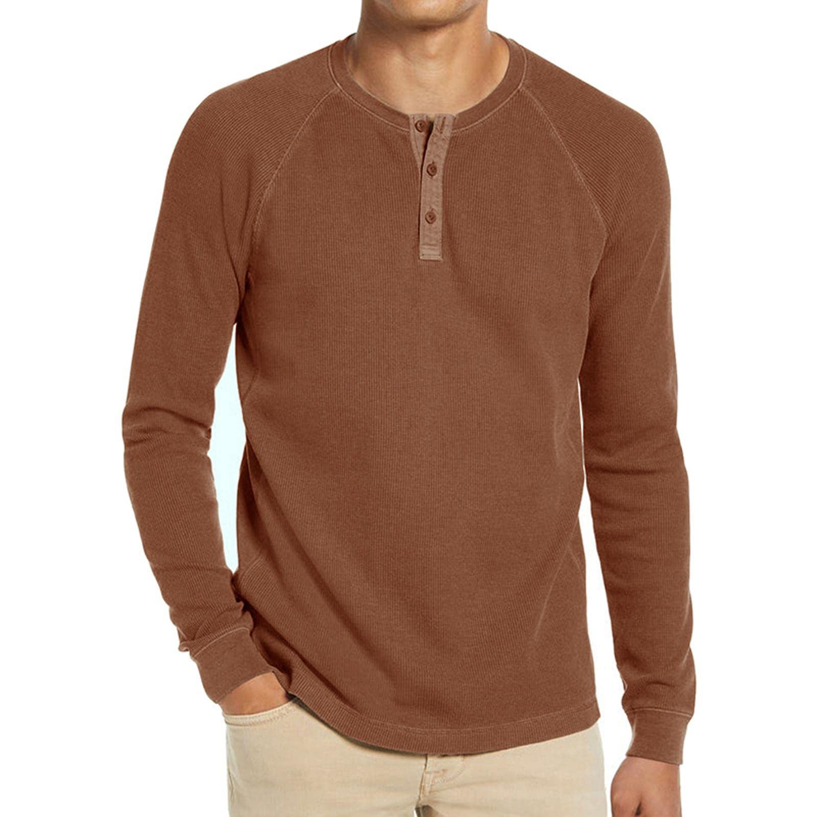 Men's Slim Fit Henley Neck Long Sleeve T-Shirt - Solid Color Casual Shirt for Autumn | Perfect for Layering, Outdoor Activities & Everyday Wear