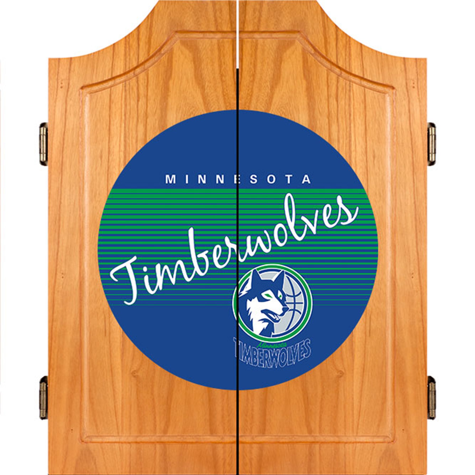 Minnesota Timberwolves NBA Wooden Dartboard Cabinet - Official Brown Basketball Dart Board for Game Room, Man Cave & Sports Bar Decor