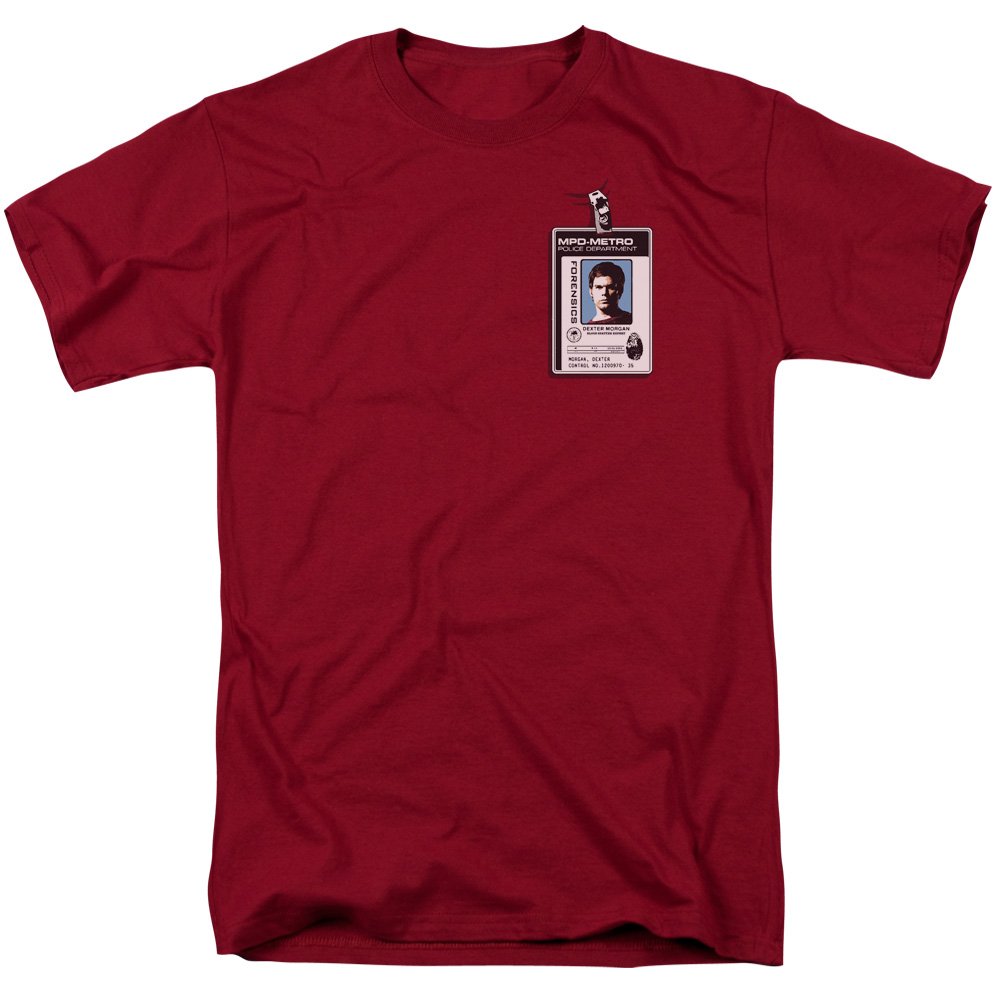 Dexter Crime Drama Thriller TV Series Showtime Badge Adult T-Shirt - Red Cotton Tee for Fans & Collectors | Perfect for Cosplay, Halloween & TV Show Merchandise