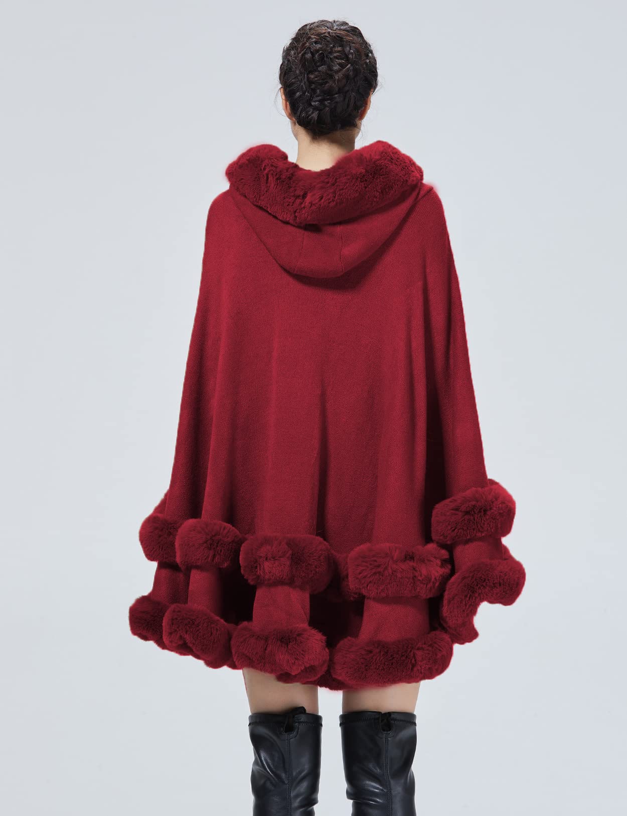 Women's Hooded Poncho Cape - Faux Fur Shawl Wrap with Fur Trim, Sleeveless Cardigan Cloak for Dressy Fashion Tops & Winter Coats | Perfect for Parties, Weddings & Cold Weather Layering