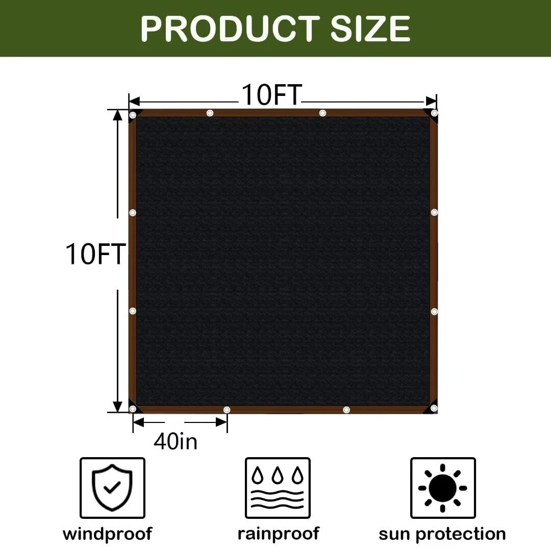 70% Black Sun Block Shade Cloth 10x10 FT - UV Resistant Garden Mesh Tarp with Grommets for Outdoor Pergola, Patio, Lawn, Chicken Coop & Plant Protection - Perfect for Sun Protection and Temperature Control in Gardens, Kennels, and Outdoor Spaces