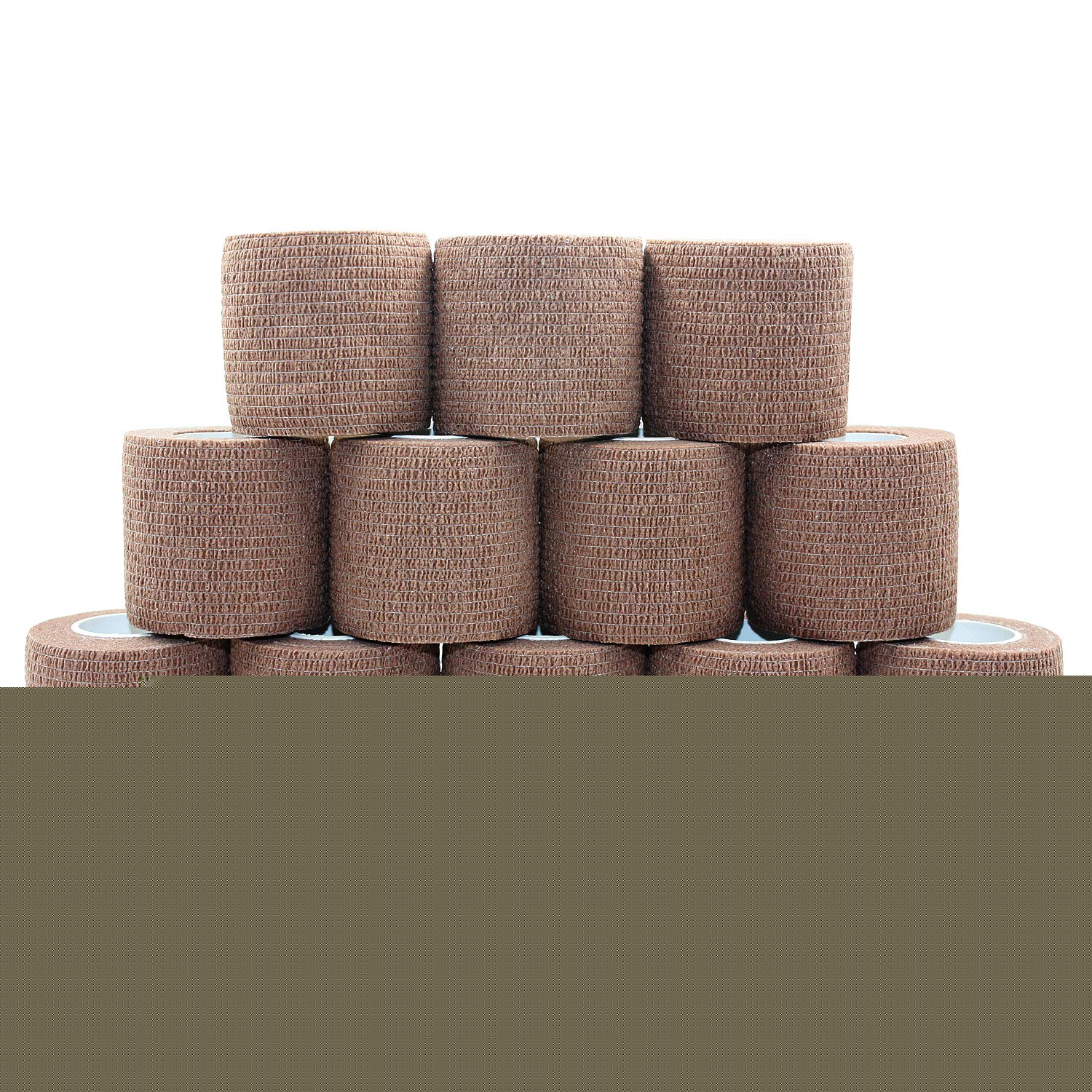 Vet Wrap Medical Tape - 2 Inch x 12 Pack Self Adhesive Cohesive Bandage for Wound Care, First Aid & Sports Injuries | Dark Skin Tone Fabric Bandages | Stretchy Self Sticking Wrap for Humans & Pets | Perfect for First Aid Kits, Veterinary Use & Athletic Support