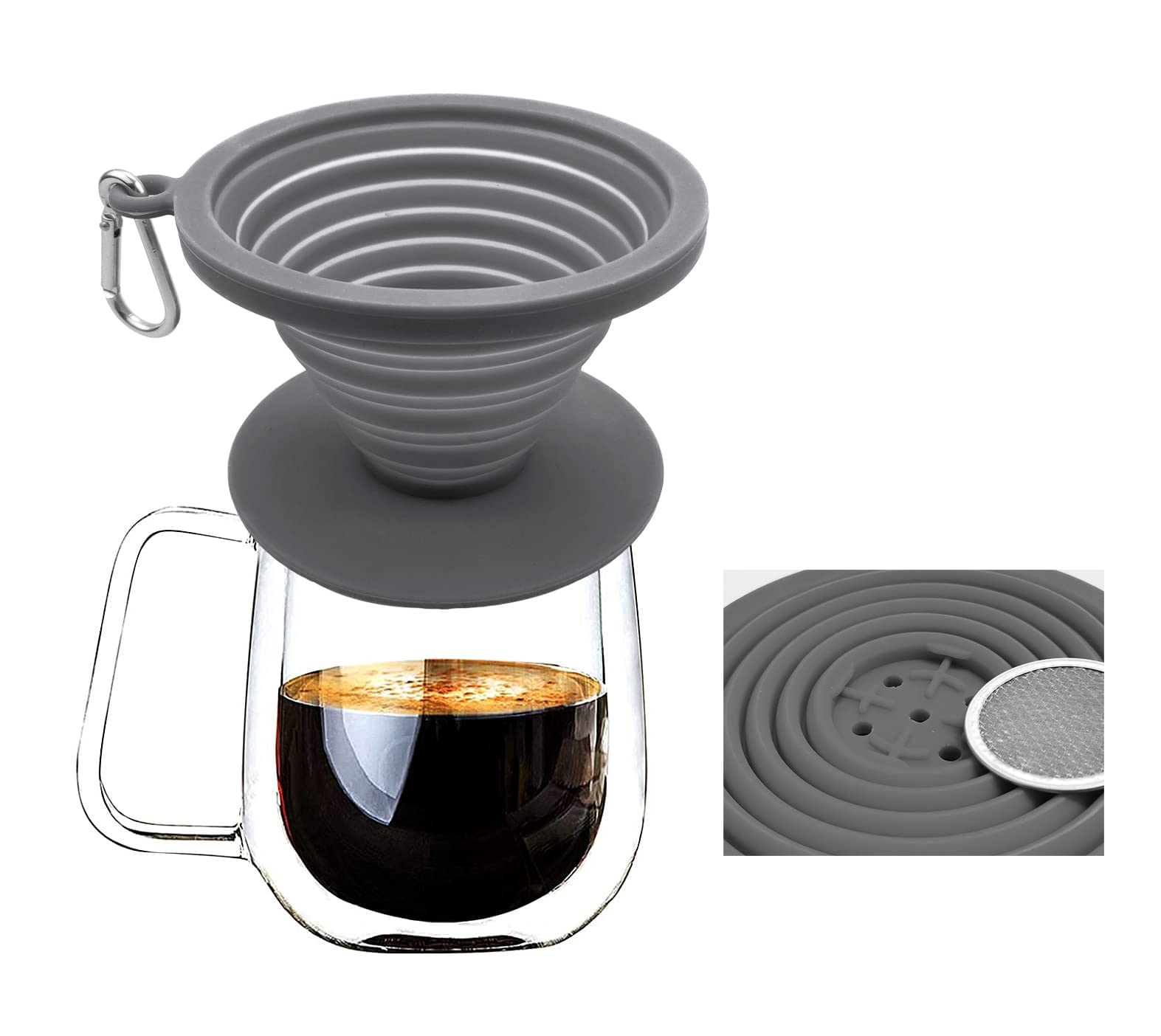 Collapsible Silicone Coffee Dripper - Reusable Pour Over Filter for Camping, Hiking & Home Brewing