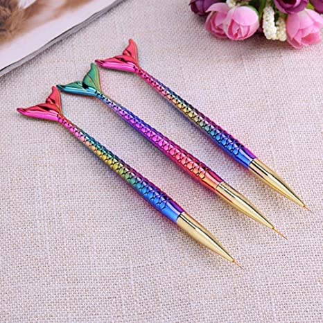 INOG 3-Piece Mermaid Line Nail Art Brush Set - Professional Detailing Brushes for Nail Painting, DIY Manicure & Kids Nail Art | Perfect for Home Salon, Party Nail Designs & Gift Giving