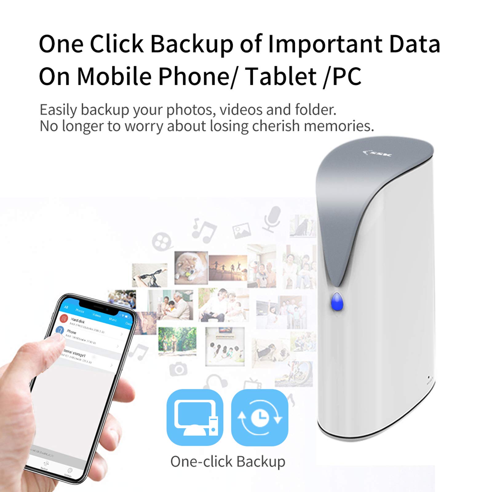 SSK 4TB Personal Cloud NAS with Hard Drive - Wireless Network Attached Storage for Auto Backup, Remote Access | Home Office & Media Storage Solution for Phones, Tablets & Laptops | Perfect for Digital Nomads, Photographers & Small Businesses