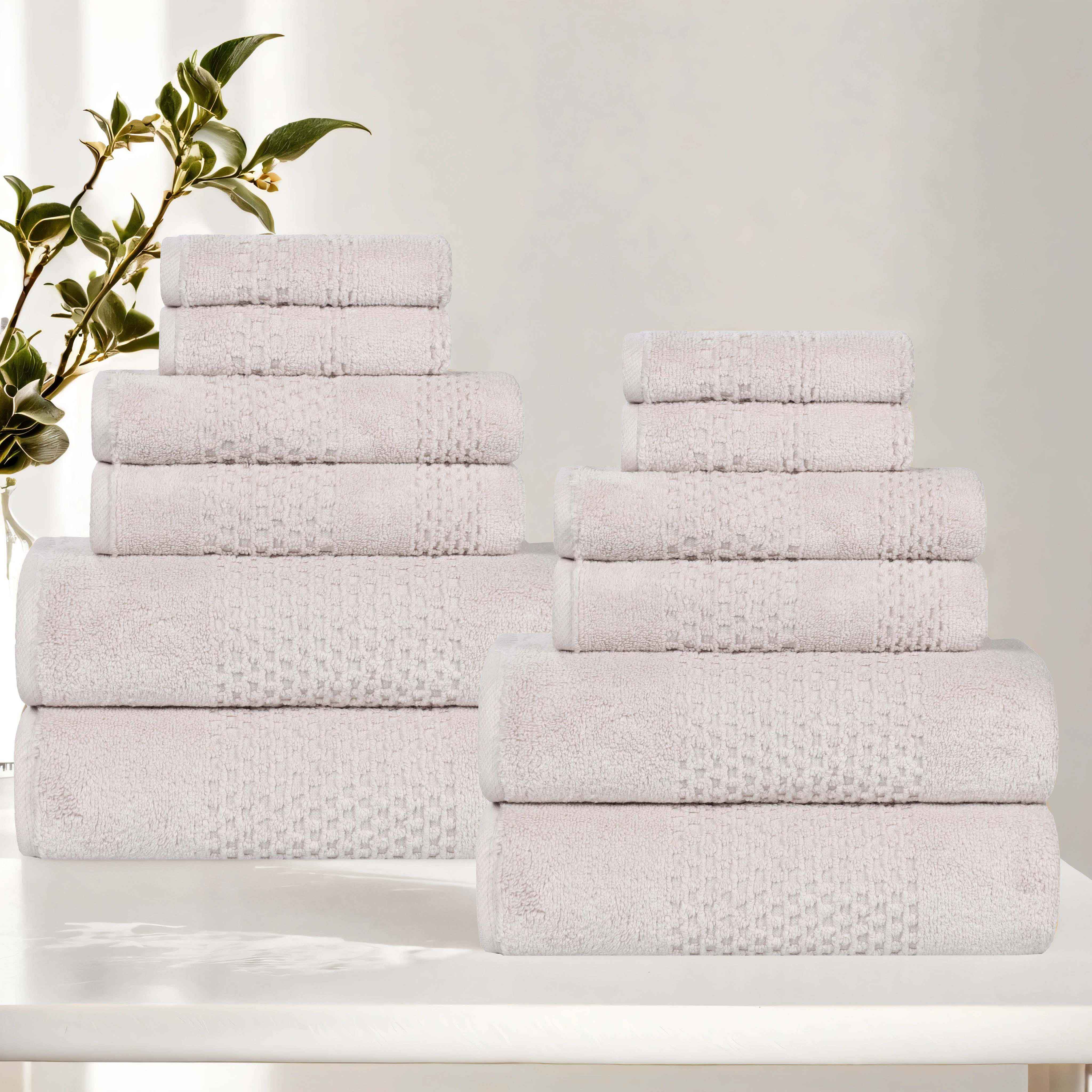 Premium 12-Piece Zero Twist Cotton Waffle Towel Set - Ultra Soft & Absorbent Bath Towels for Spa, Beach, and Luxury Home Use