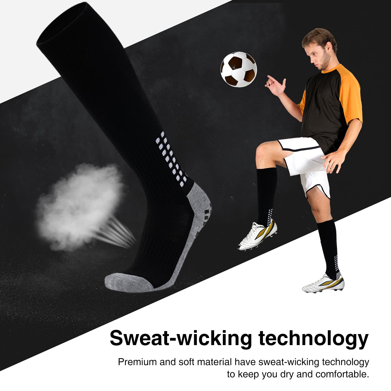 8 Pair Non-Slip Grip Soccer Socks for Men, Knee-High Football Baseball Sports Socks with Anti-Slip Pads for Enhanced Performance and Comfort