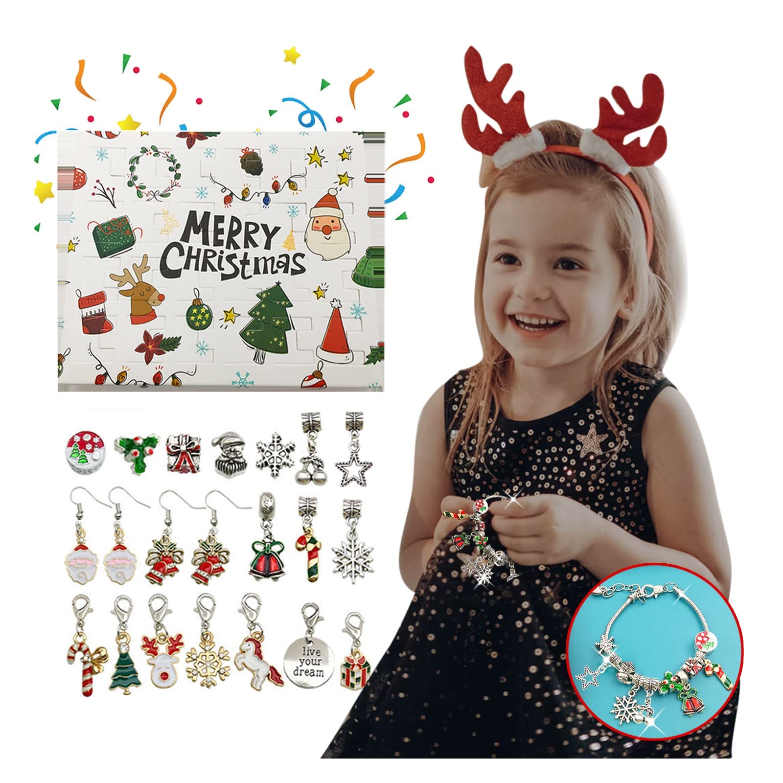 Povvinmg Countdown Advent Bracelet Box - Christmas Couple Gift Set with Blind Storage Surprise Jewelry (White) | DIY 24-Day Holiday Calendar for Romantic Gifting & Christmas Countdown