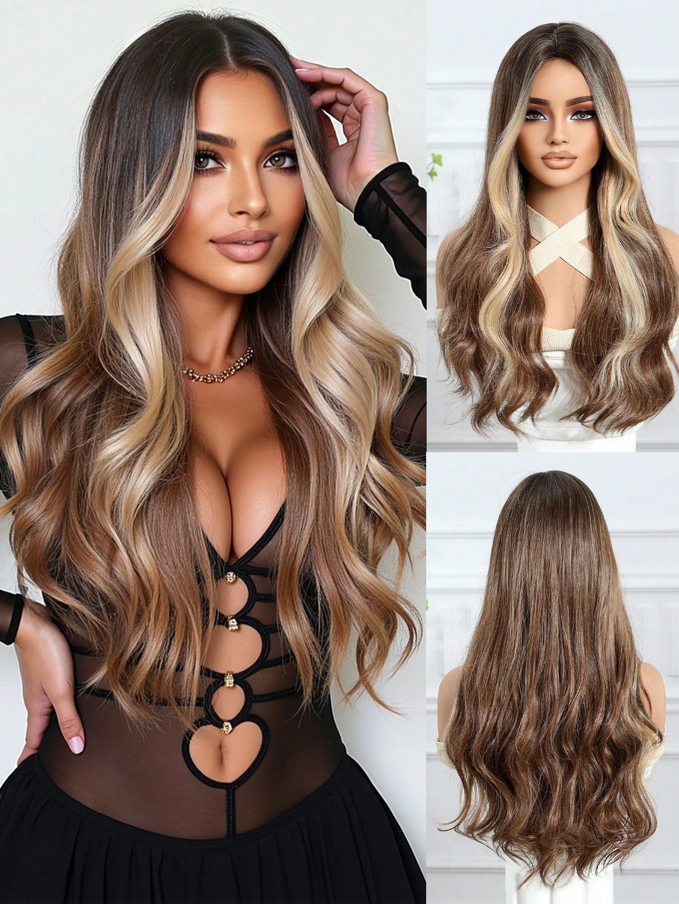 Stylish Brown Blonde Long Curly Synthetic Hair Wig for Women - Perfect for Cosplay, Halloween, Daily Fashion & Special Occasions