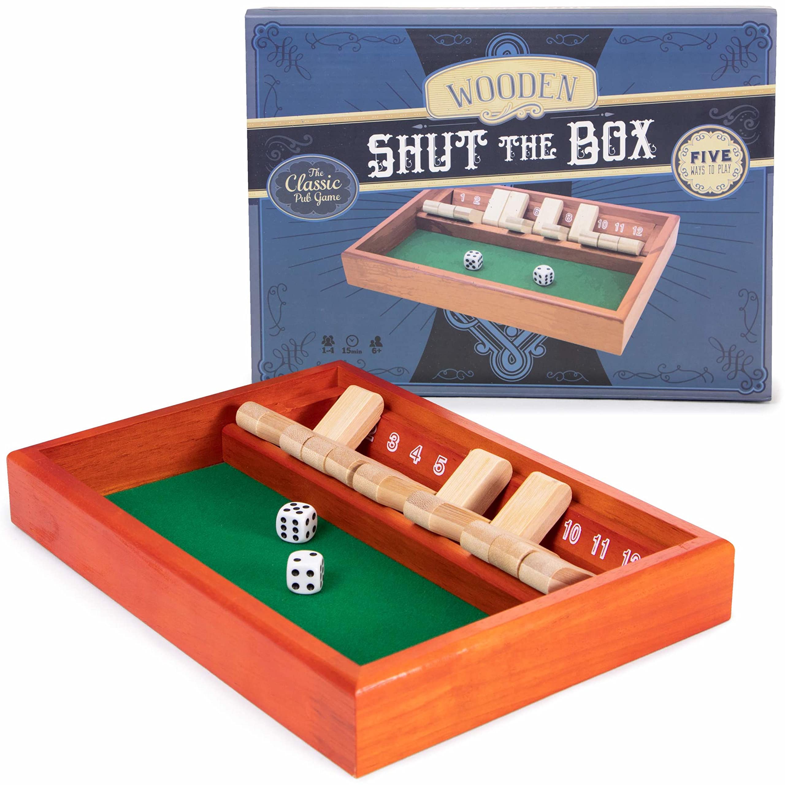 Brybelly Shut The Box Dice Game - Classic Wooden Board Game for Family Fun, Math Learning & Pub Nights | Perfect for Parties, Classroom & Casino-Themed Events