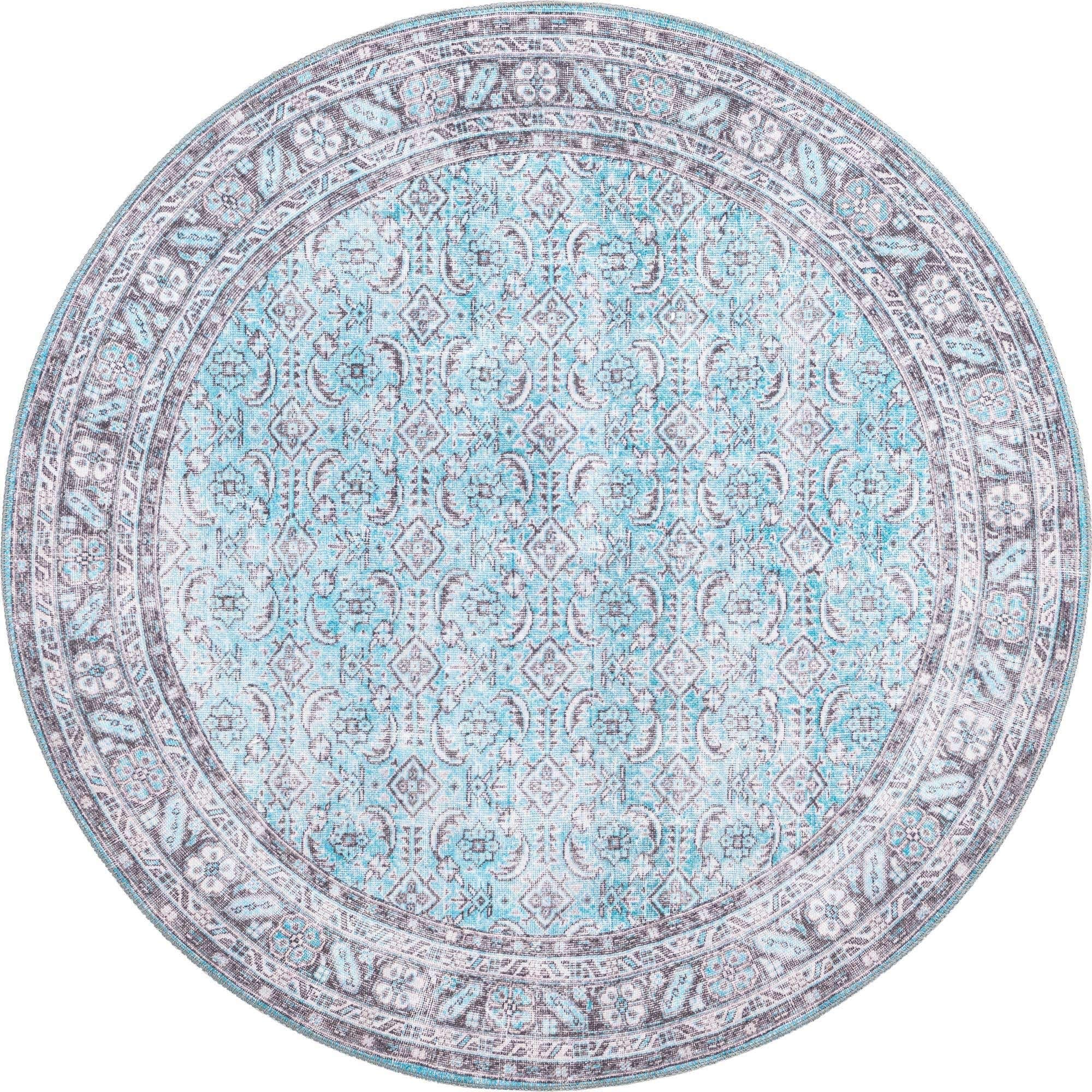Unique Loom Revival Collection Traditional Medallion Border Blue/Black Round Area Rug 5' x 5' - Perfect for Living Room, Bedroom or Office Decor