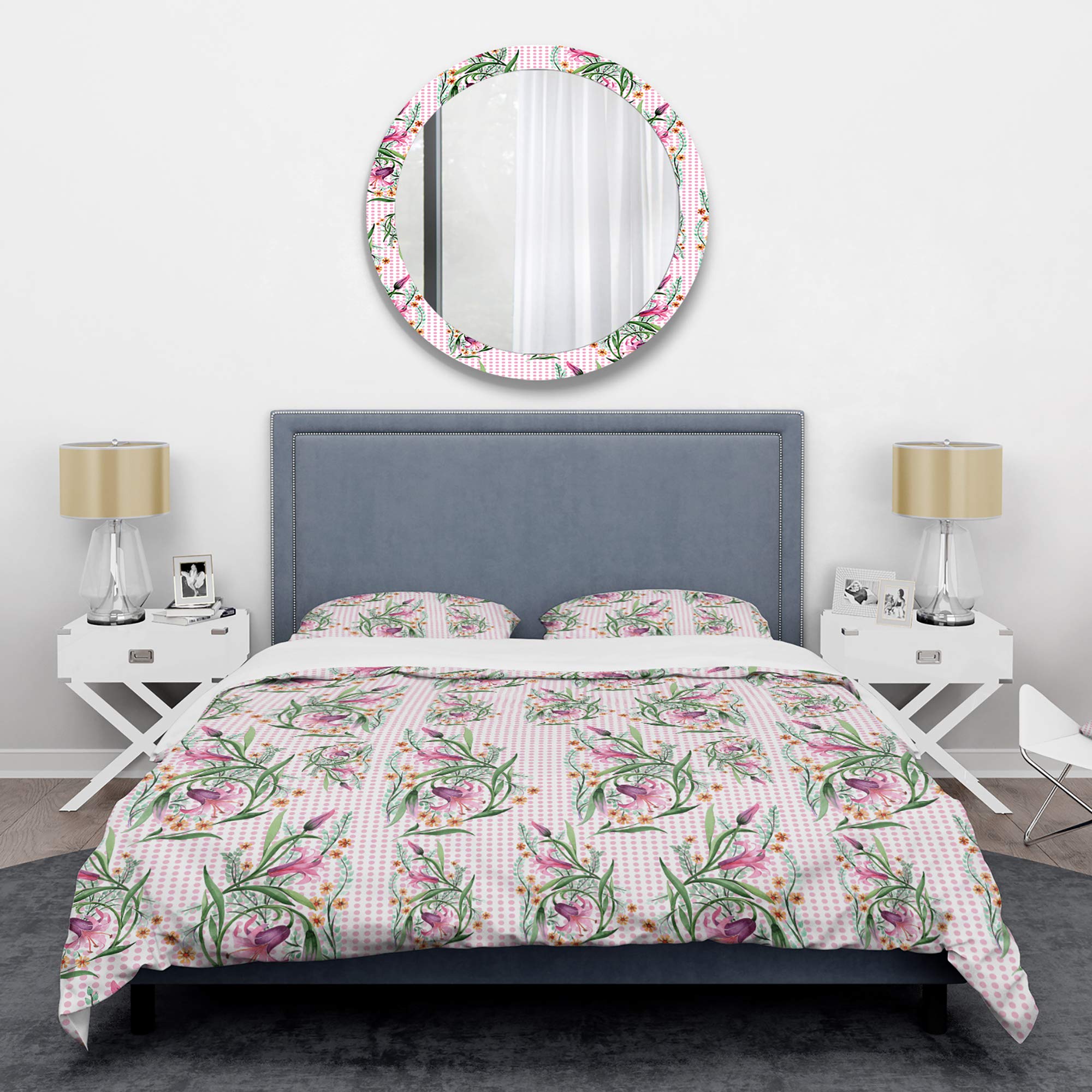 DesignQ Floral Botanical Retro Mid-Century Modern Duvet Cover Set - King Size 3-Piece Pink Bedding Set for All Seasons | Vintage Home Decor for Master Bedroom & Guest Room