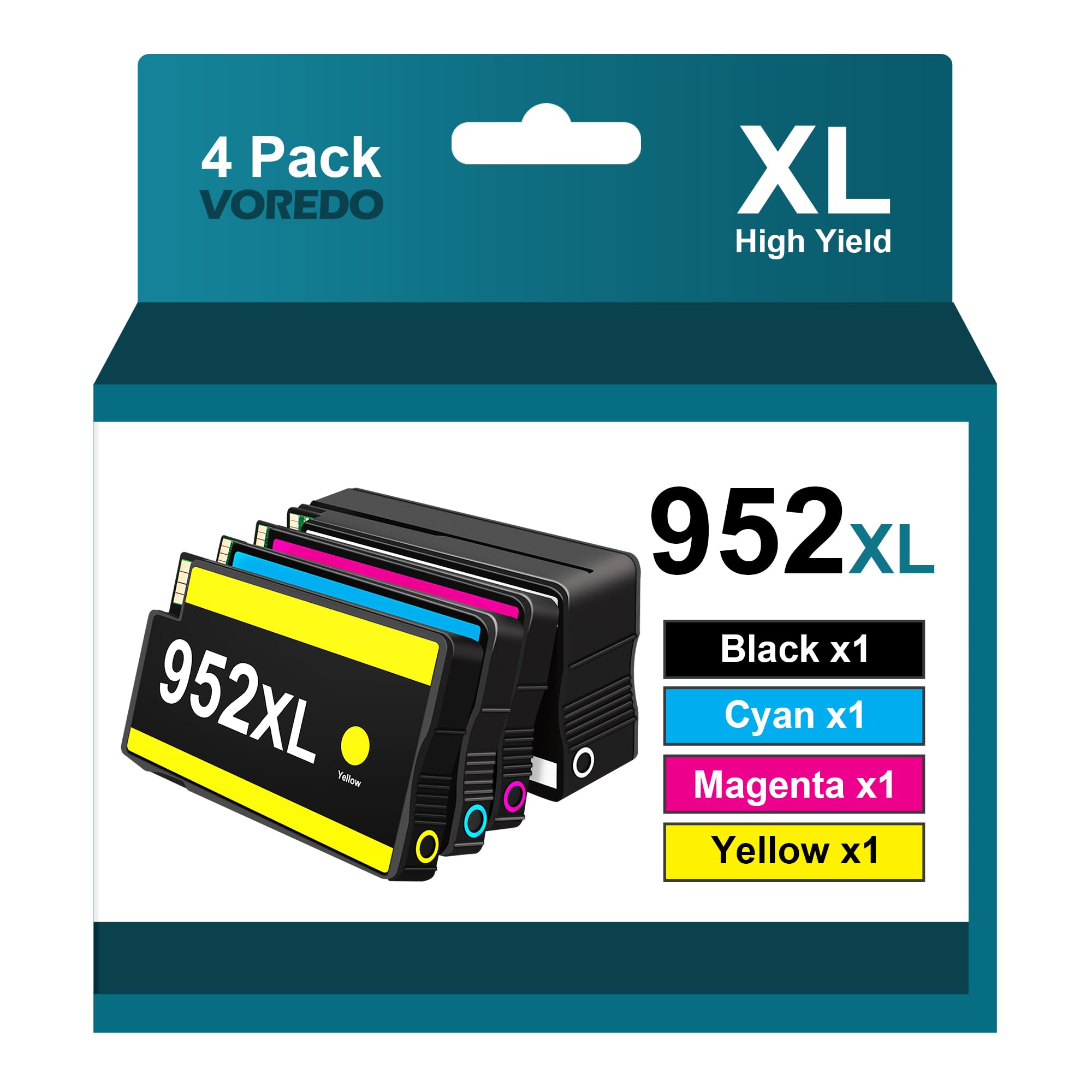 952XL Ink Cartridges Combo Pack - Replacement for HP 952 High Yield - Compatible with Officejet Pro 7740, 8210, 8710, 8720, 8740, 8715, 7720, 8725, 8730 Printers (4 Pack - Black, Cyan, Magenta, Yellow) - Perfect for Home Office & Small Business Printing Needs