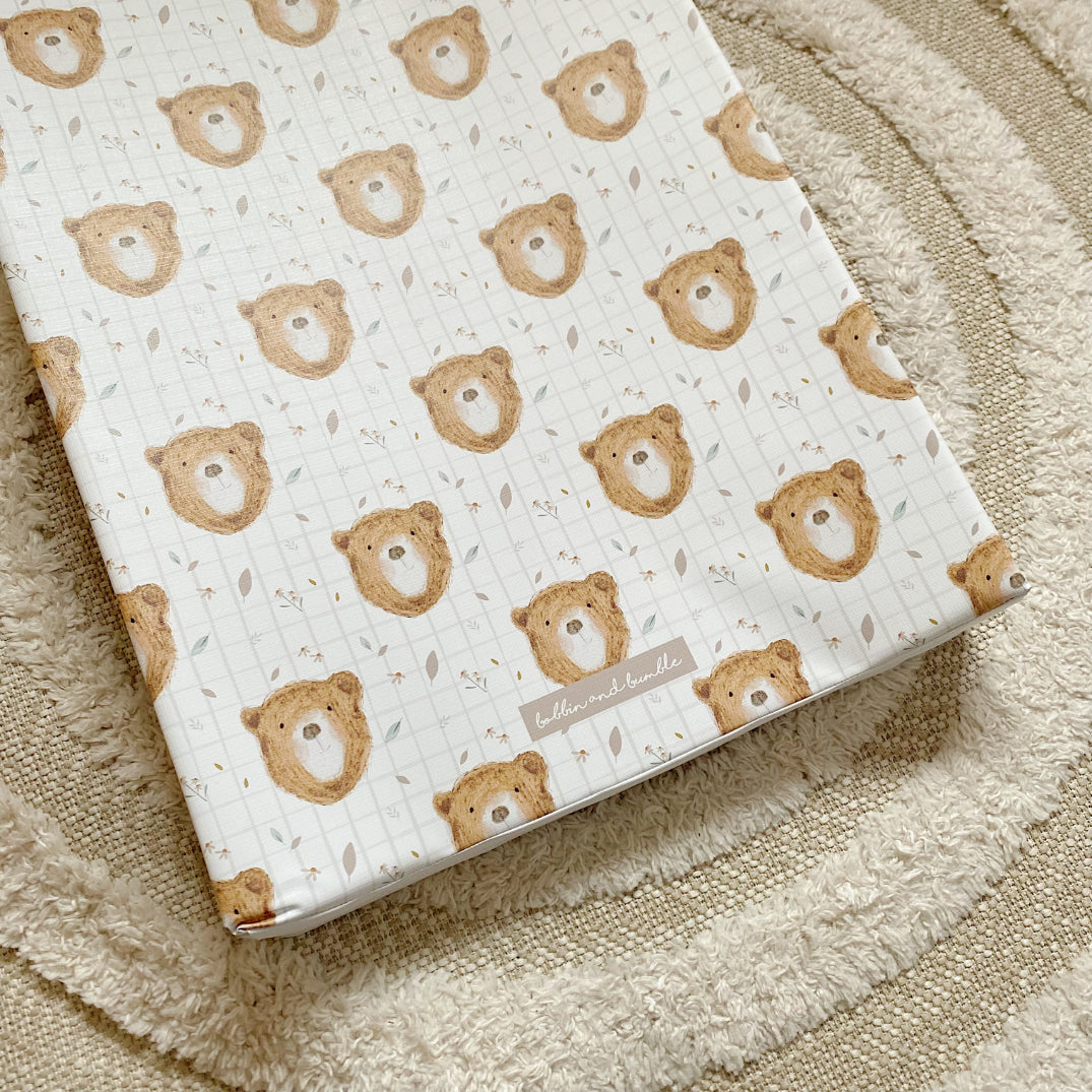 Non-Slip Anti Roll Wedge Baby Changing Mat with Bru Bear Print - Safe & Portable for Diaper Changes at Home, Travel & Nursery