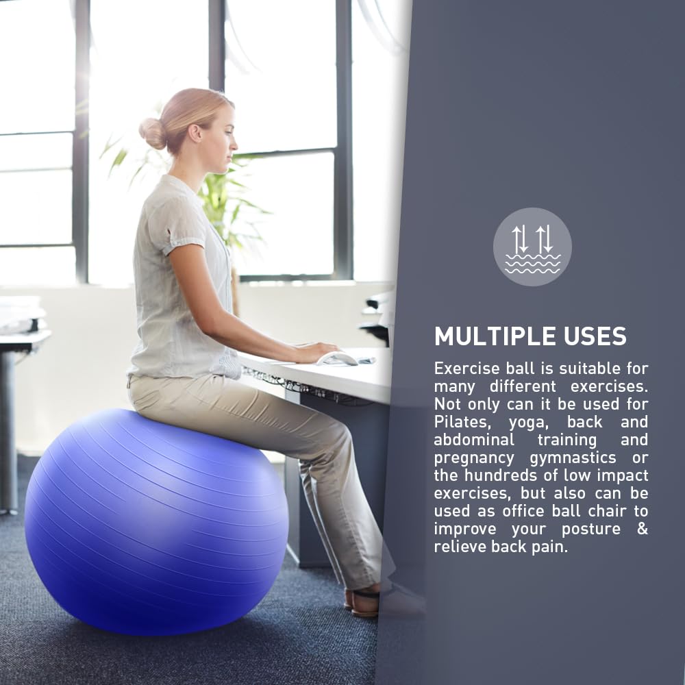 Forbidden Road Yoga Ball - Exercise Ball for Stability, Fitness, Workout & Physical Therapy with Pump - Perfect for Home Gym, Office Chair & Pregnancy Workouts