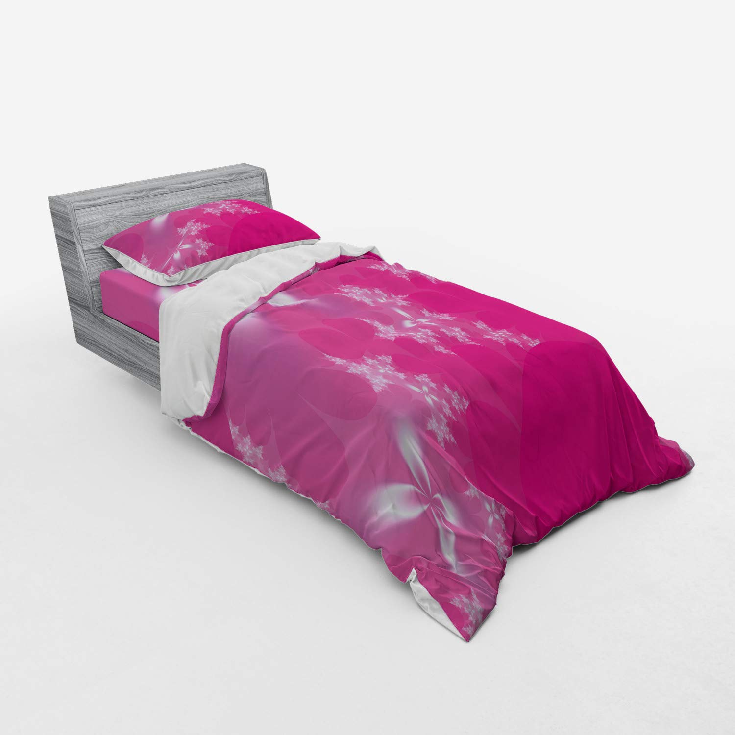 Ambesonne Hot Pink Duvet Cover Set - Vibrant Floral Abstract Design 3-Piece Bedding (Twin Size) | Modern Pink & White Bedroom Decor for Girls, Teens & Guest Rooms