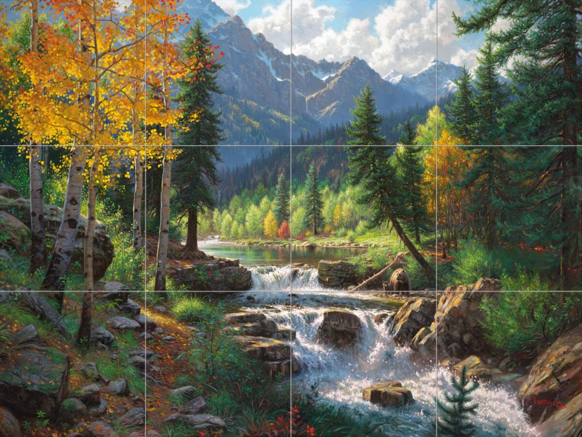 Ceramic Backsplash Tile Mural - Woodland Landscape with Trees - Mountain Melody by Mark Keathley - Perfect for Kitchen, Bathroom & Living Room Wall Decor