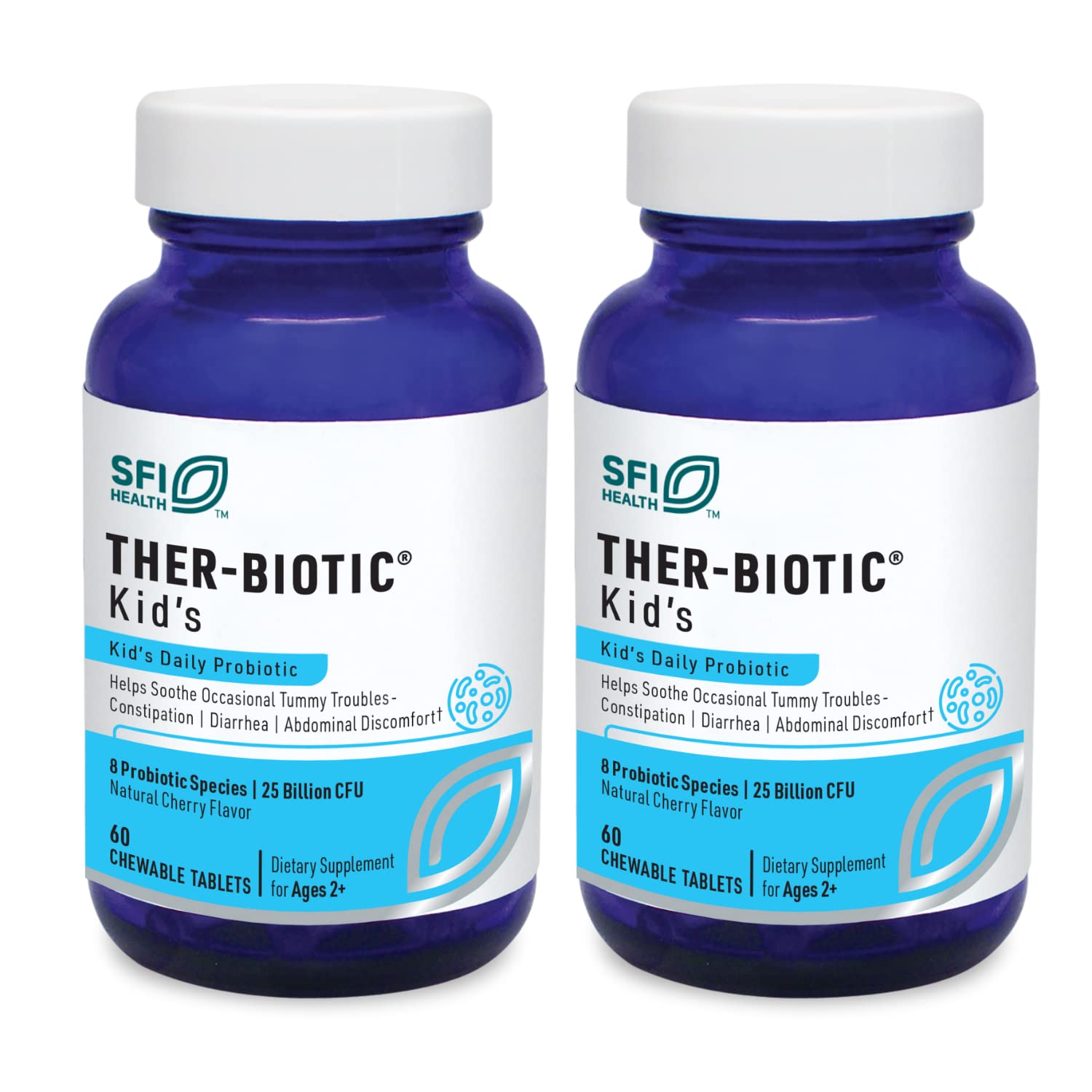 Klaire Labs Ther-Biotic Kids Chewable Probiotic Supplement - 25 Billion CFU Lactobacillus & Bifidobacterium for Children's Digestive & Immune Health - Hypoallergenic, Dairy-Free (60 Tablets, 2 Pack) - Perfect for Travel, School & Daily Wellness Support