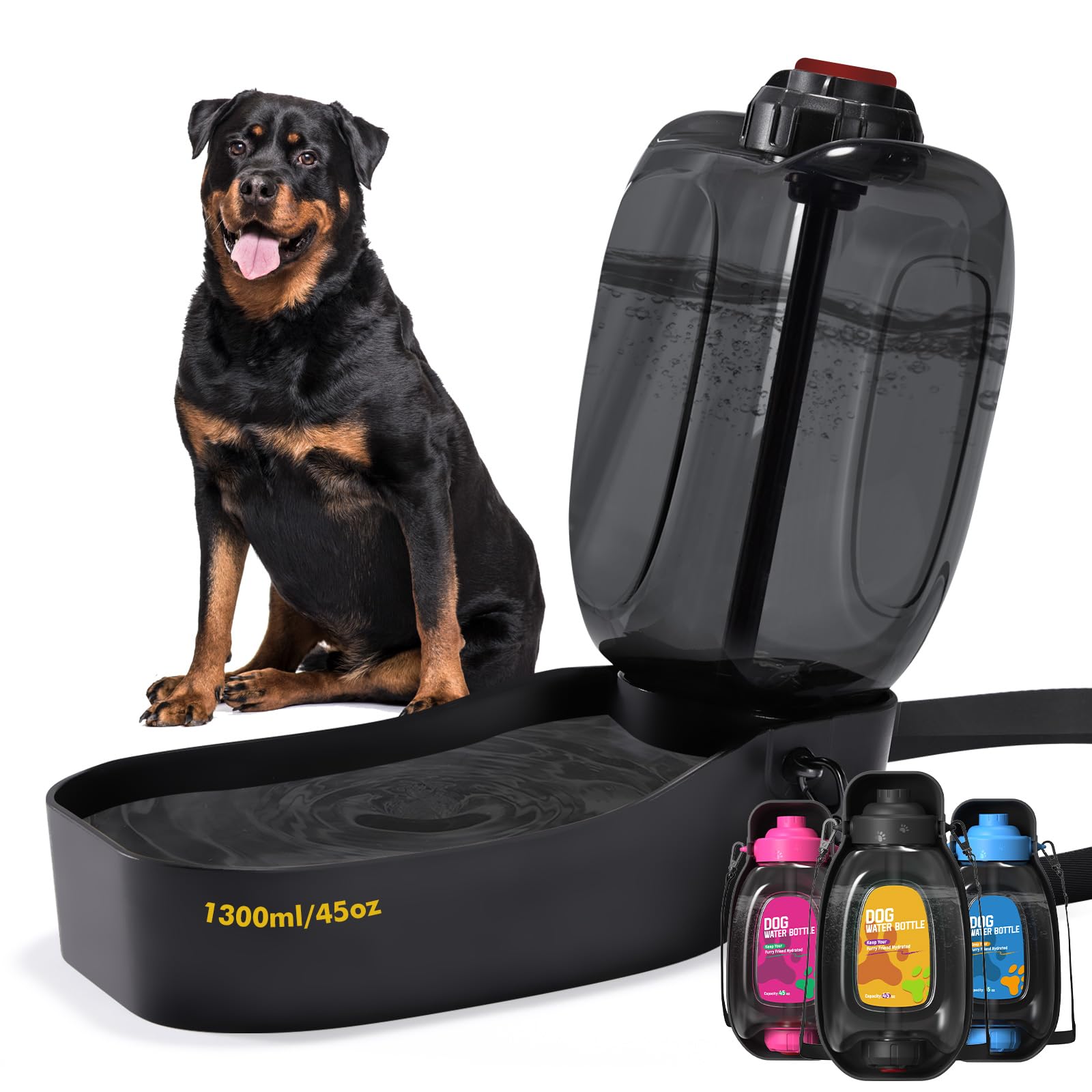 45oz Leak-Proof Dog Water Bottle & Bowl - Portable Pet Water Dispenser for Travel, Dog Parks & Beach - BPA Free Camping Accessories for Dogs - Perfect for Hiking, Road Trips & Outdoor Adventures