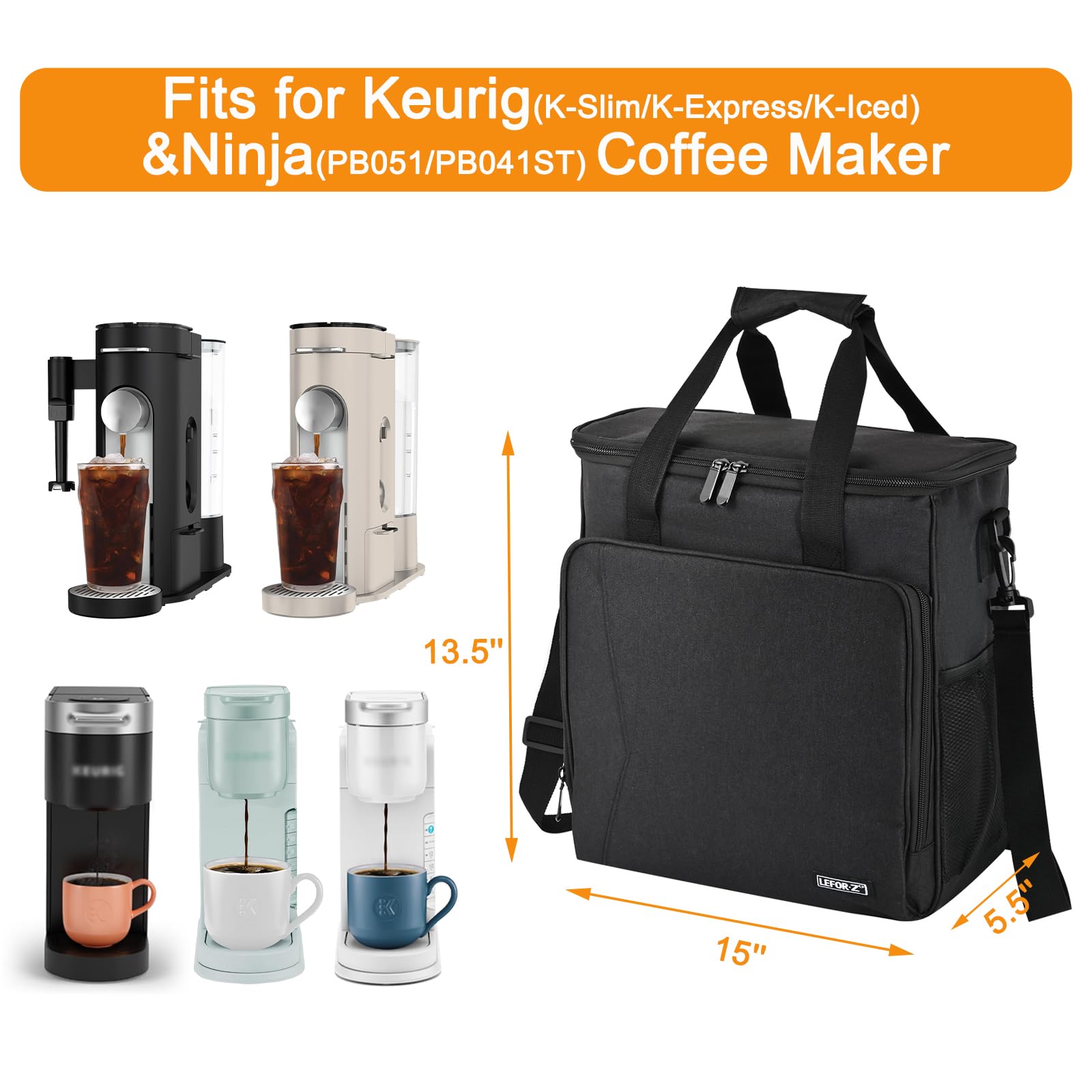 Portable Travel Coffee Maker Carrying Bag for Keurig K-Slim/K-Express/K-Iced & Ninja PB051/PB041ST - Compact Single Serve Coffee Machine Storage Case with Adjustable Shoulder Strap (Patented Design) - Perfect for Camping, Office & Road Trips