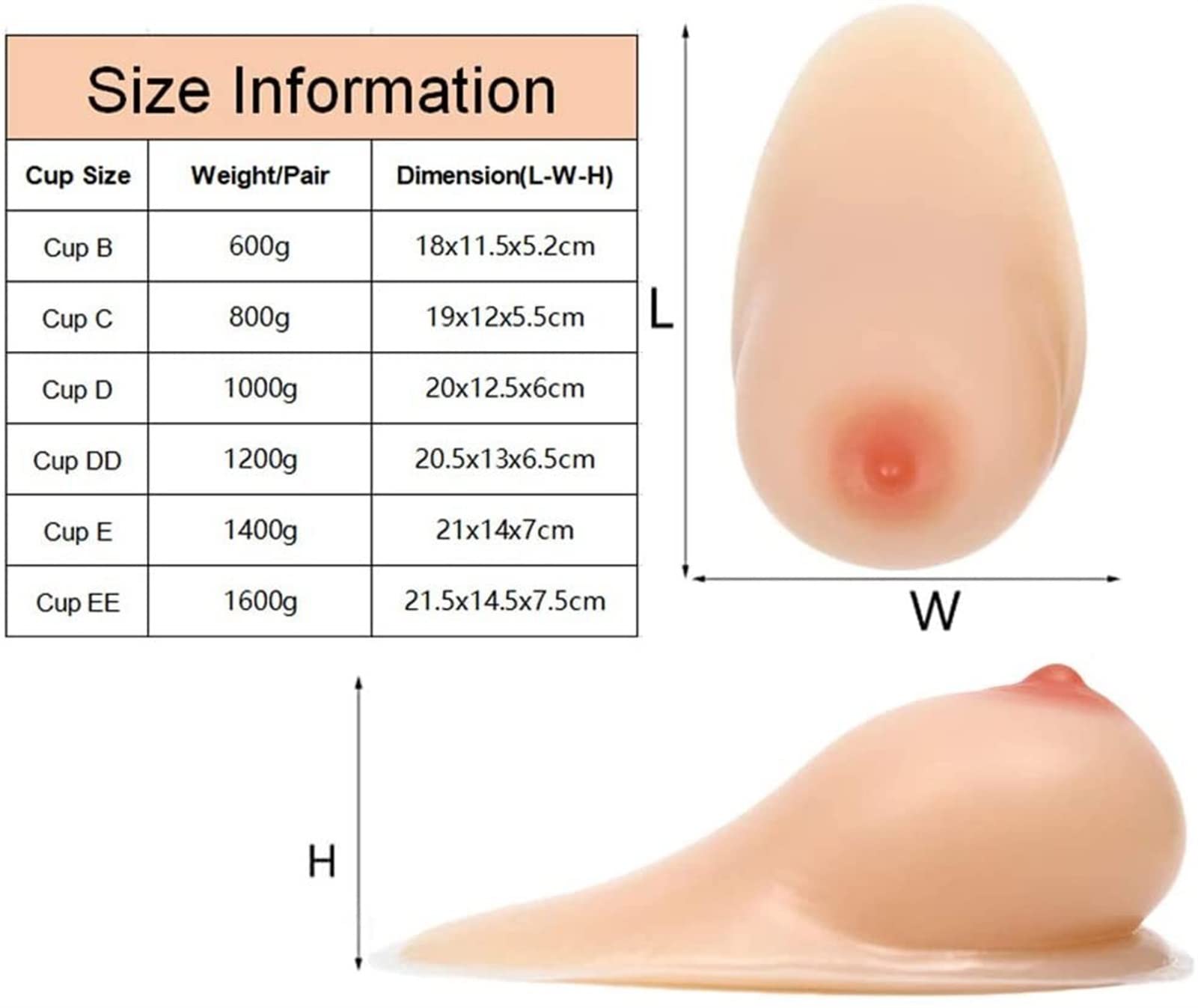 Reusable Self-Adhesive Silicone Breast Forms for Women - Medical Grade Prosthesis for Chest Enhancement (Size EE-Cup, 1600g/Pair) - Perfect for Mastectomy Recovery, Cosplay & Confidence Boosting