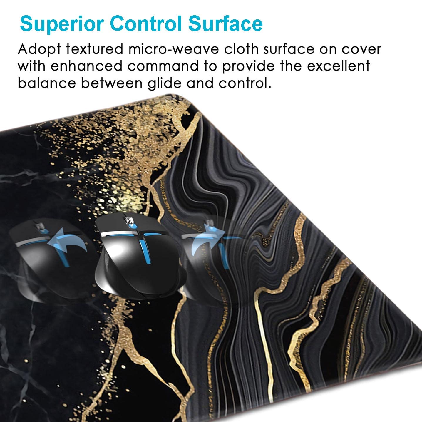 Large Gaming Mouse Pad - Anti-Slip Rubber Base for Office & Home, Black Gold Marble Design for PC Laptop Desk