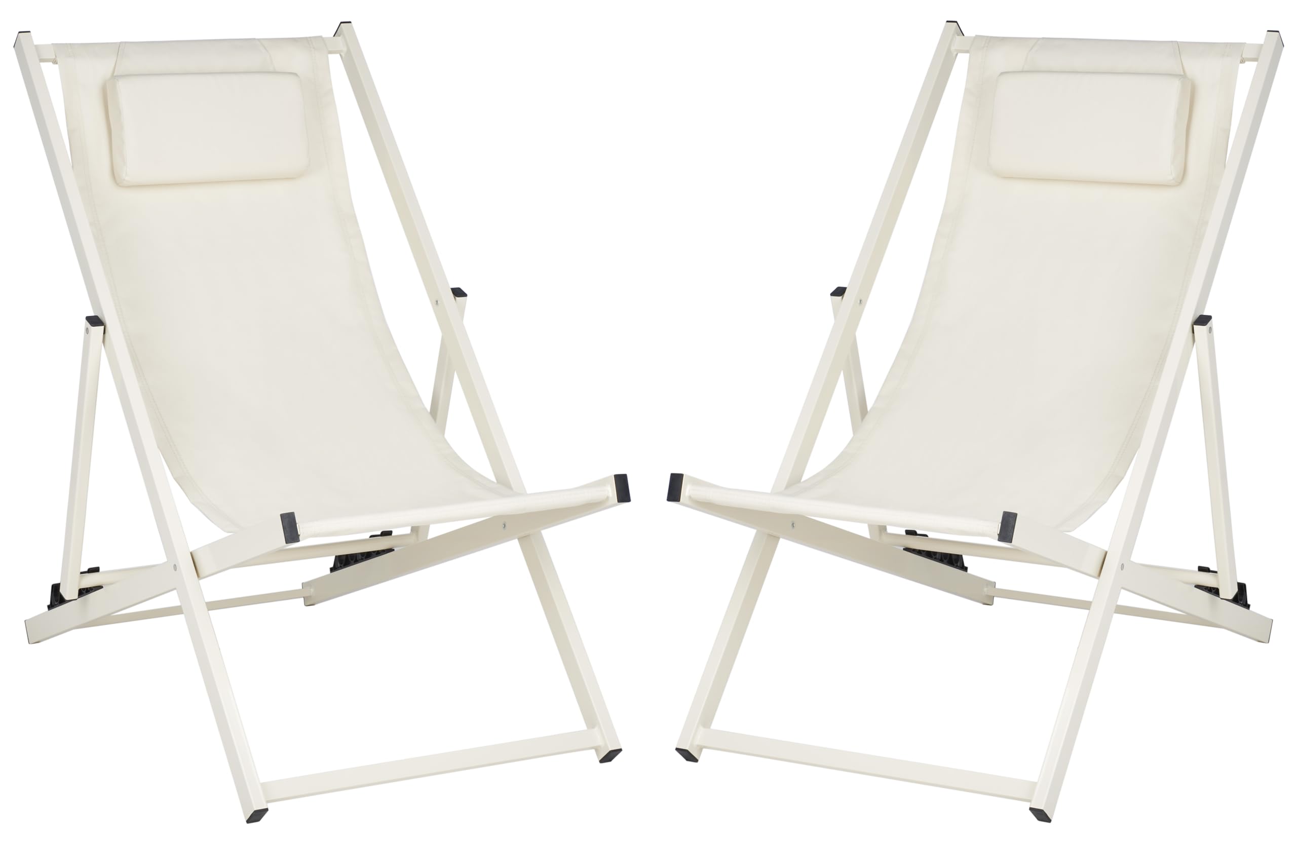 Safavieh PAT9039A-SET2 Outdoor Folding Sling Chairs Set of 2 - Adjustable, Beige, Fully Assembled - Perfect for Patio, Poolside, Garden & Backyard Relaxation