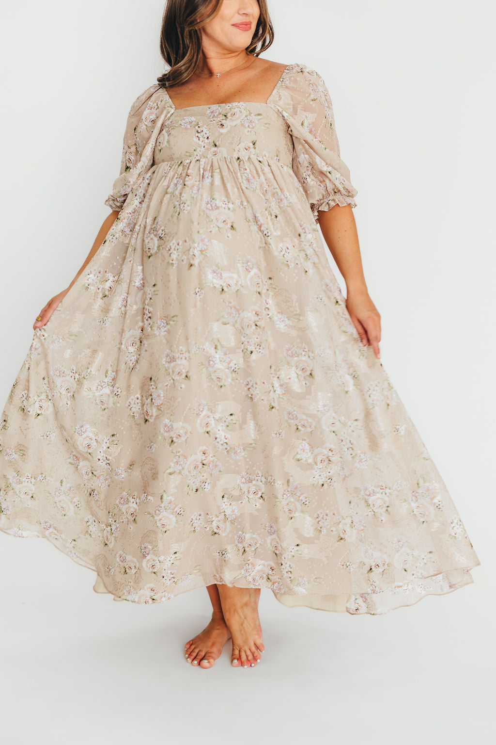 Elegant Beige/Brown Floral Print Mona Maxi Dress for Women | Summer Beach Wedding & Vacation Outfit | Restocking August 2023