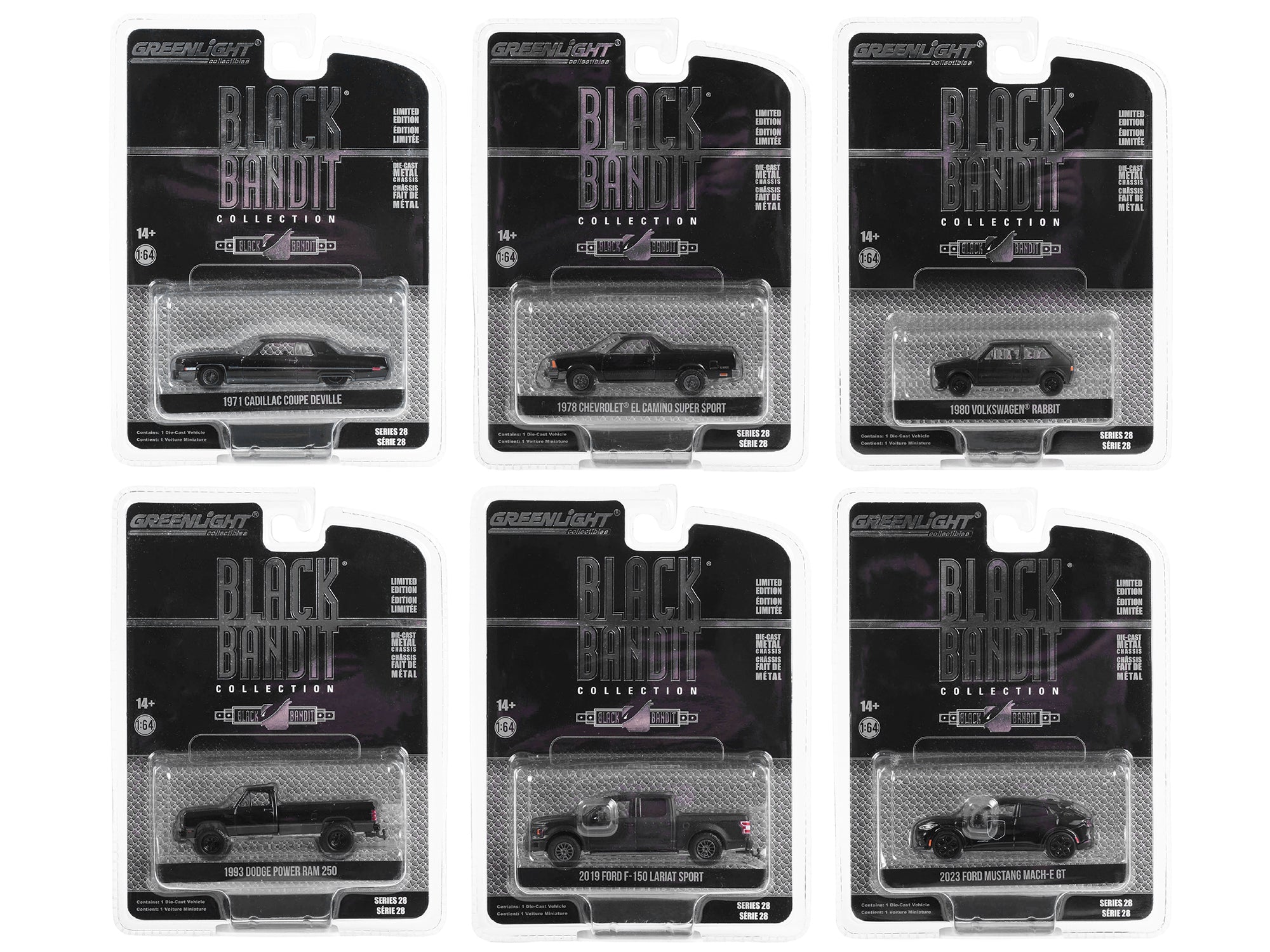 Greenlight Black Bandit 6-Piece Diecast Car Set 1/64 Scale - Collectible Model Cars for Display & Racing Scenes