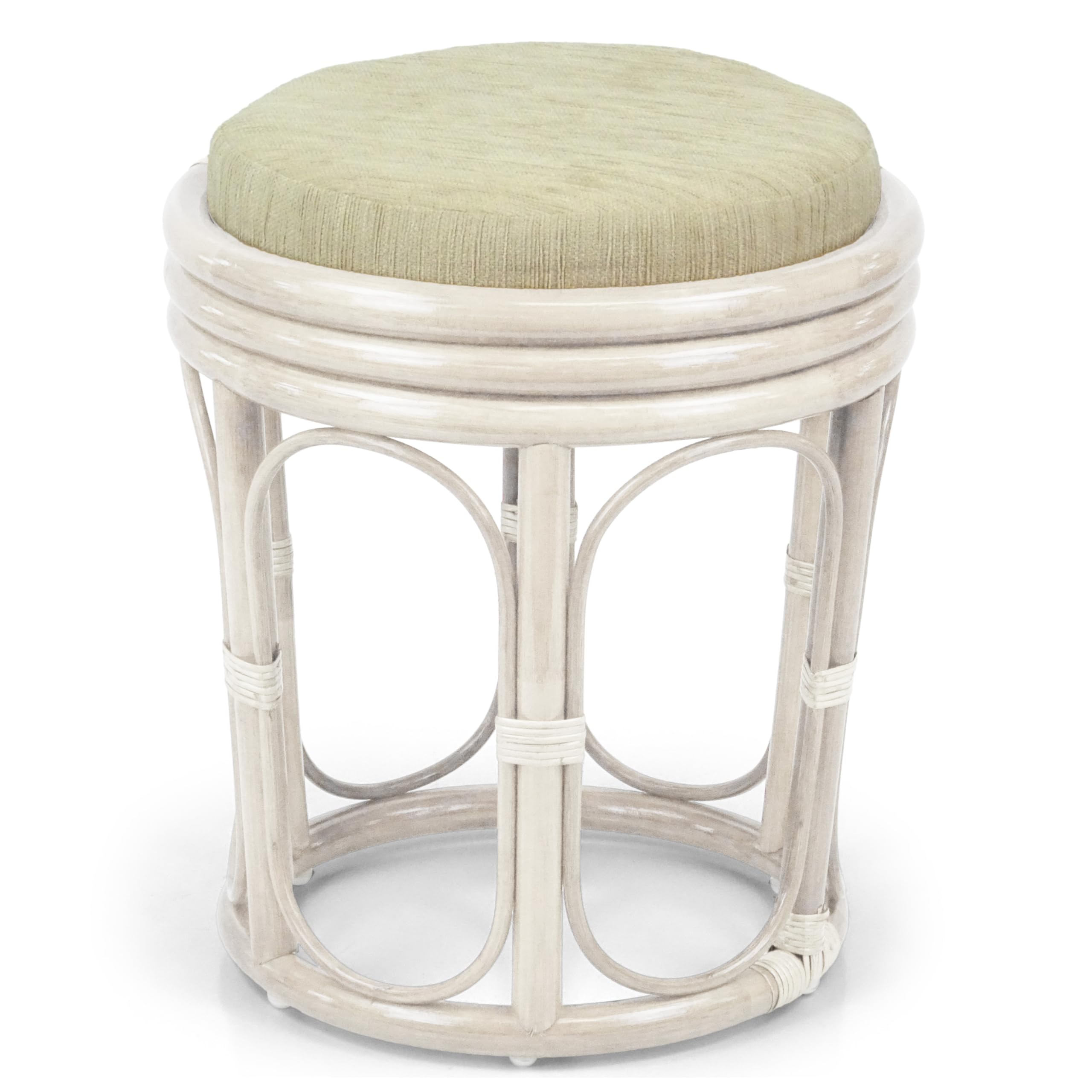 Handmade Rattan Wicker Vanity Stool - Fully Assembled White Wash Bedroom Seat for Makeup, Dressing & Home Decor