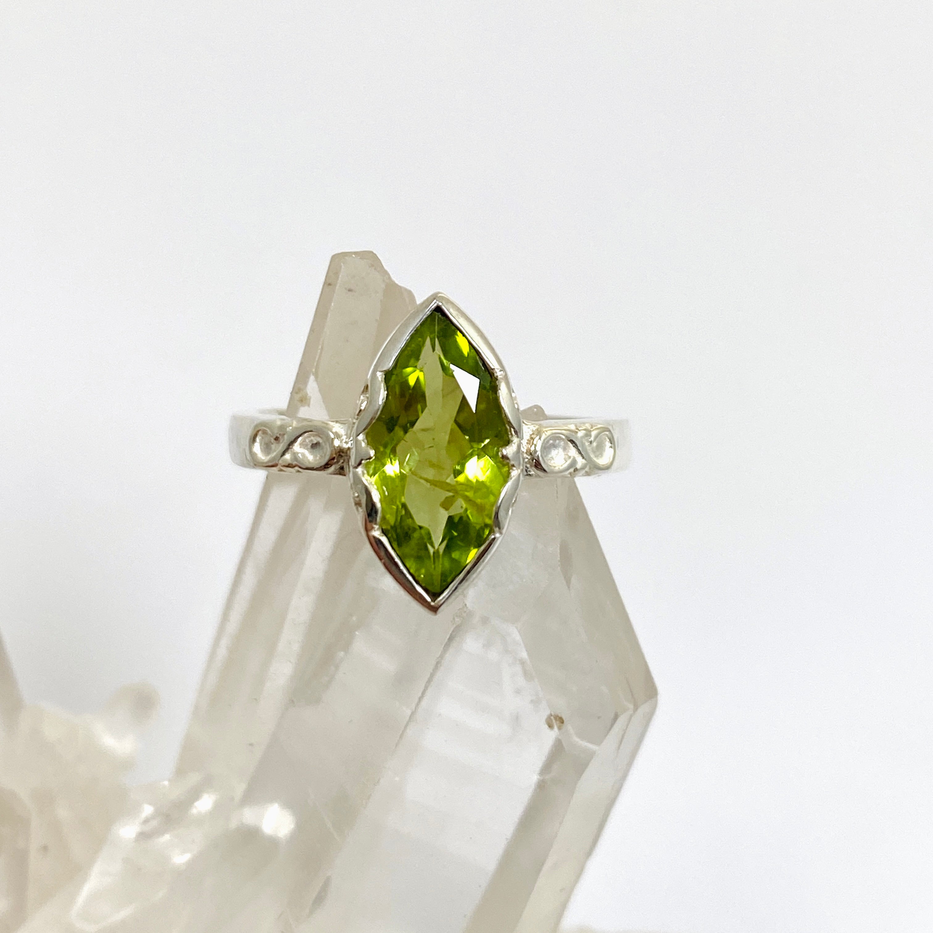 Peridot Faceted Marquise Cut Ring in Sterling Silver - Elegant Jewelry for Women, Perfect for Weddings, Parties & Special Occasions