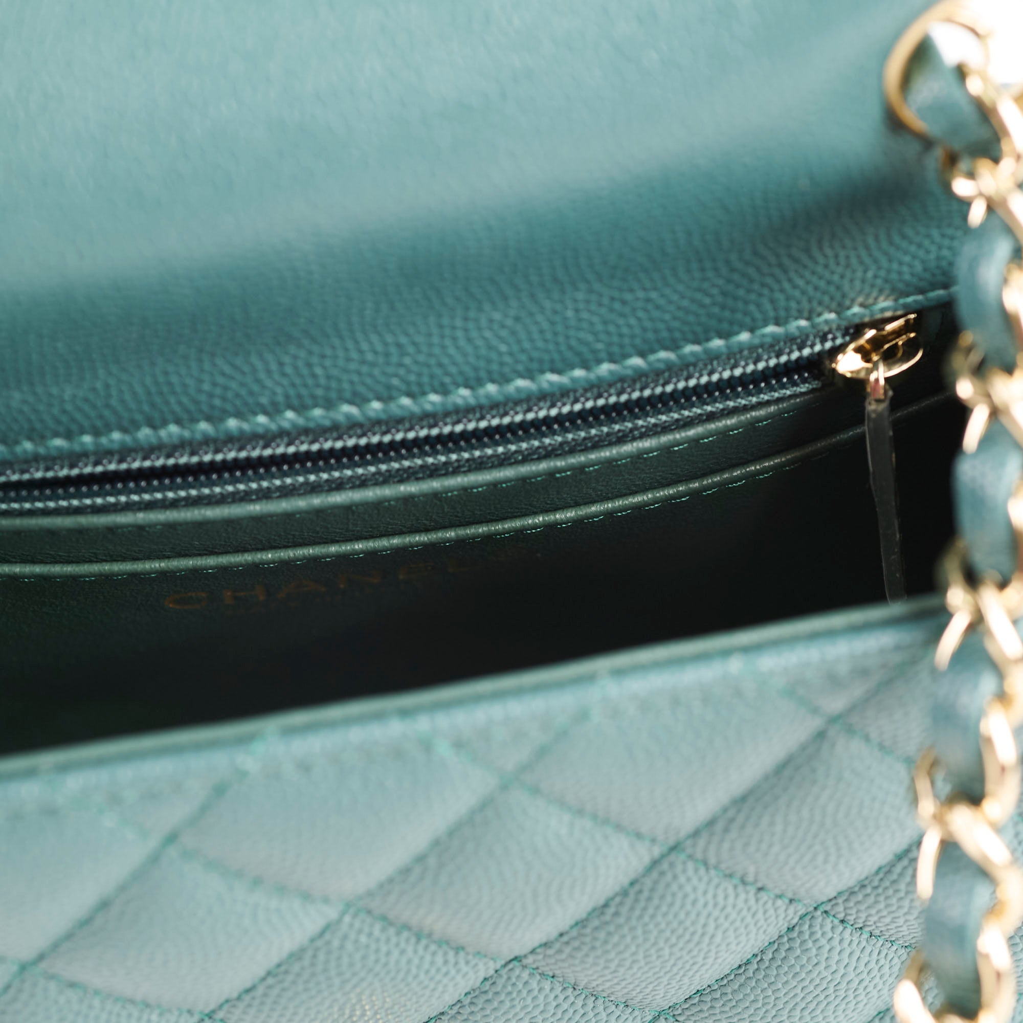 Chanel Caviar Mini Square Flap Bag Turquoise Leather Crossbody Purse for Women - Perfect for Parties, Dating & Special Occasions