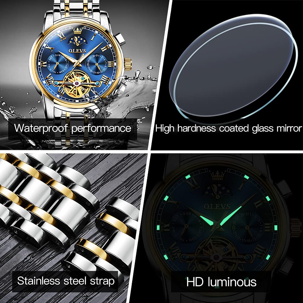 OLEVS Automatic Self-Winding Couple Watches Set - Luxury Matching Mechanical Dress Watches for Men & Women | Perfect Anniversary, Wedding & Valentine's Day Gifts for Him & Her | Elegant Date Night & Formal Occasion Accessories