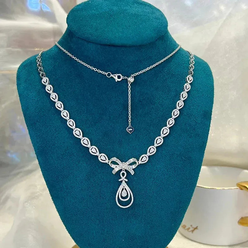 18K White Gold Real Diamond Bowknot Necklace for Women - 2.3ct Luxury Jewelry Gift for Anniversary, Birthday & Special Occasions | Aazuo Fine Jewelry