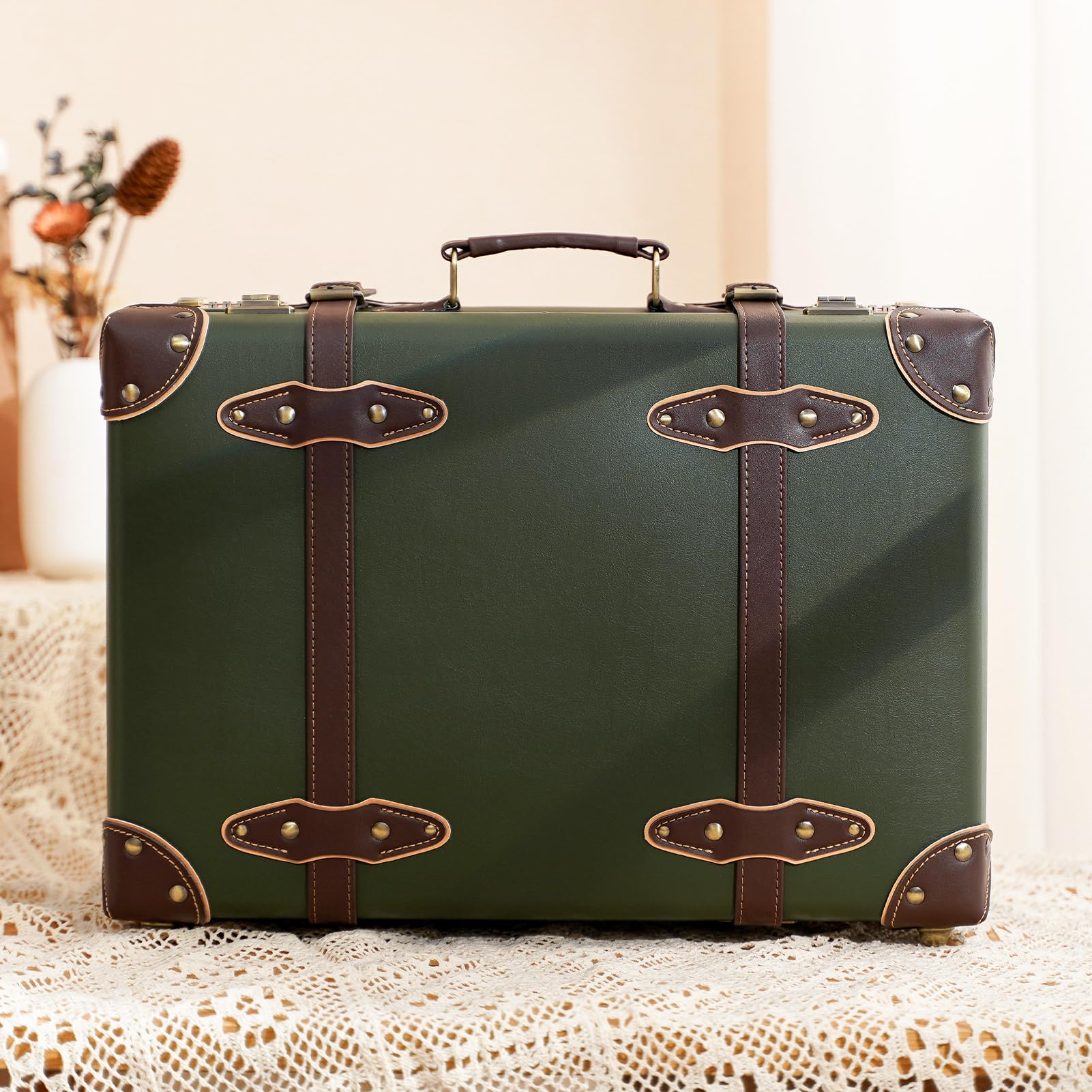 Vintage Leather Carry-On Overnight Suitcase - Cute Mini Trunk Luggage with Adjustable Shoulder Strap for Women | Perfect for Weekend Getaways, Business Trips & Airplane Cabin Baggage
