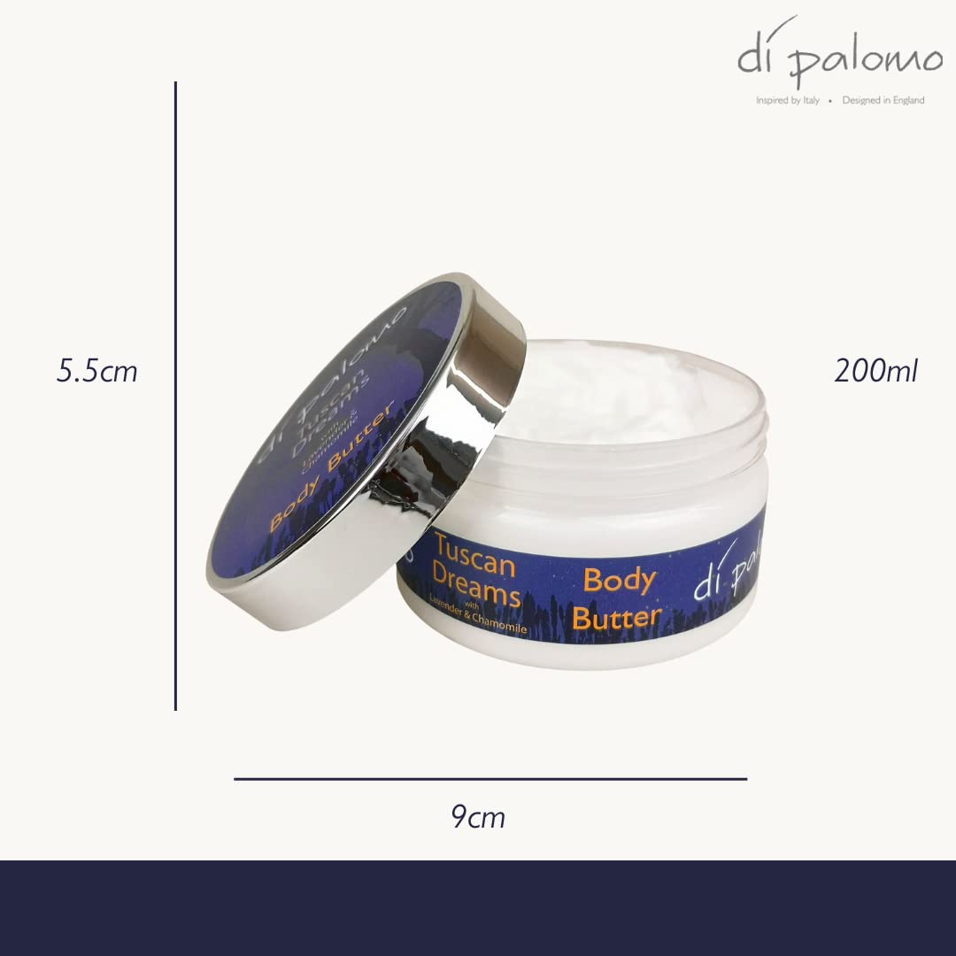 Di Palomo Tuscan Dreams Shea Butter Body Cream - 200ml Ultra Moisturizing Body Lotion for Dry Skin, Nourishing Body Moisturizer with Natural Ingredients for Women - Perfect for Daily Hydration & Spa Night Self-Care Routine
