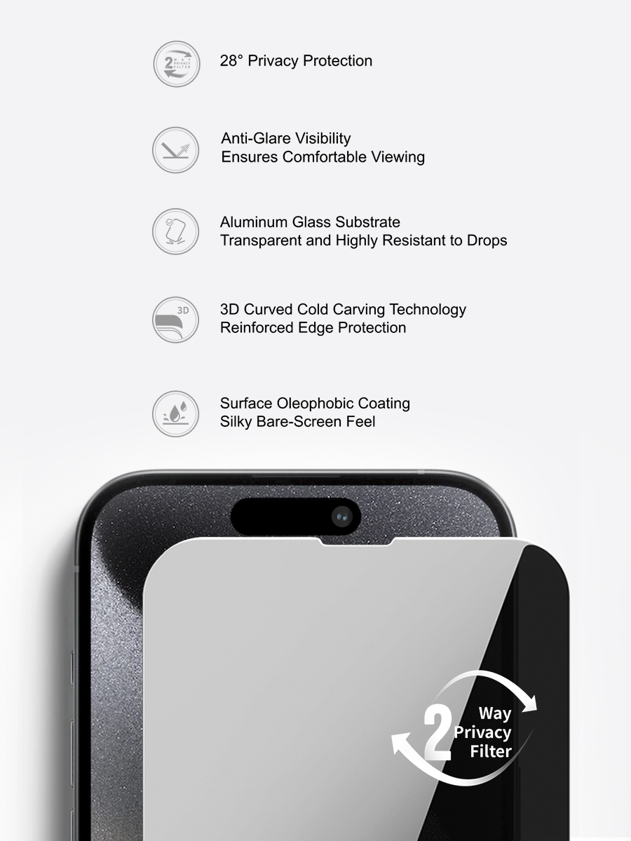 HD Privacy Tempered Glass Screen Protector for iPhone & Samsung - Anti-Spy, Anti-Glare, 9H Hardness - Perfect for Office, Banking & Public Use