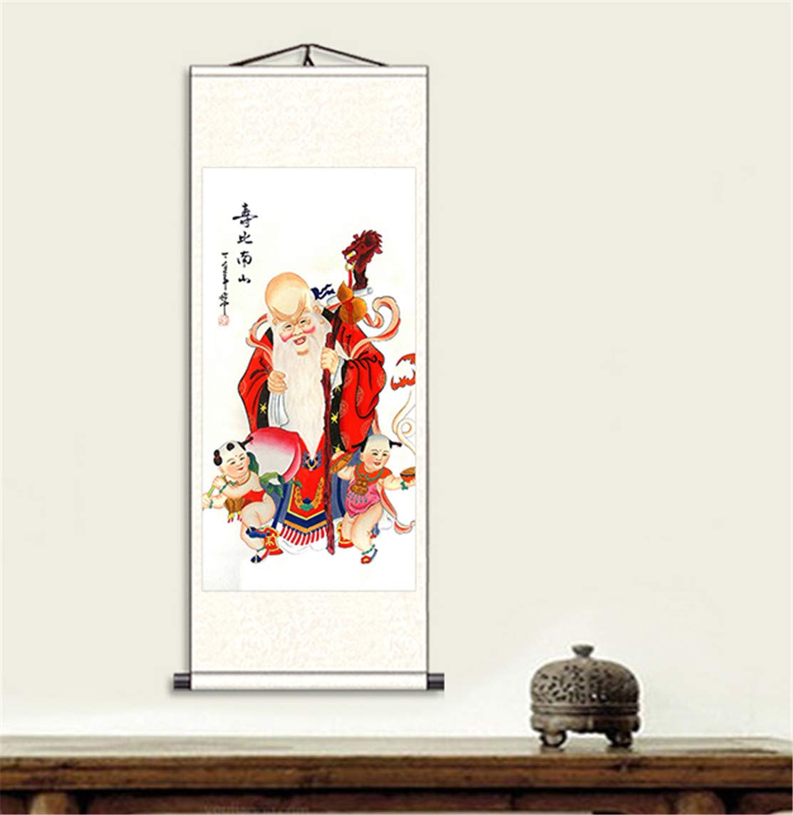 Longevity God Feng Shui Wall Art Scroll - Asian Calligraphy Hanging Decor for Home & Office - Perfect for Living Room, Bedroom or Meditation Space