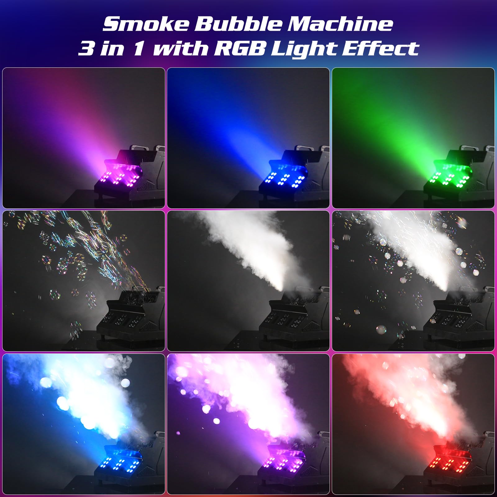 2000W Powerful 3-in-1 Fog Bubble Machine with Dual Bubble Fans & 7CH RGB LED Lights - Professional Smoke Bubble Machine for Halloween, Parties, Weddings, DJ Shows, and Stage Performances