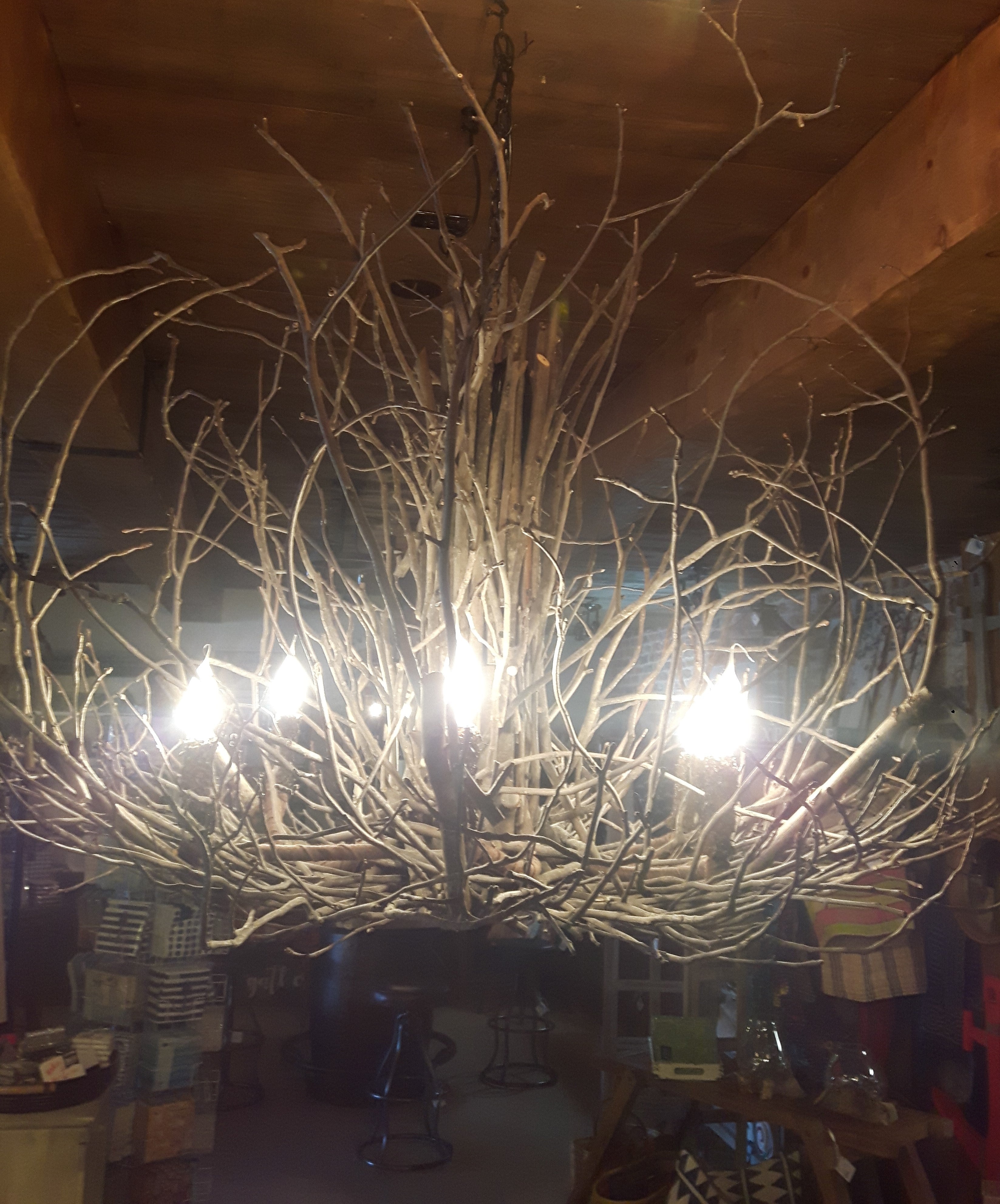 Wildwood Hickory Chandelier 46x46 Inch Natural Wood Ceiling Light Fixture - Rustic Dining Room, Cabin, Lodge Decor Lighting (1 in Stock)