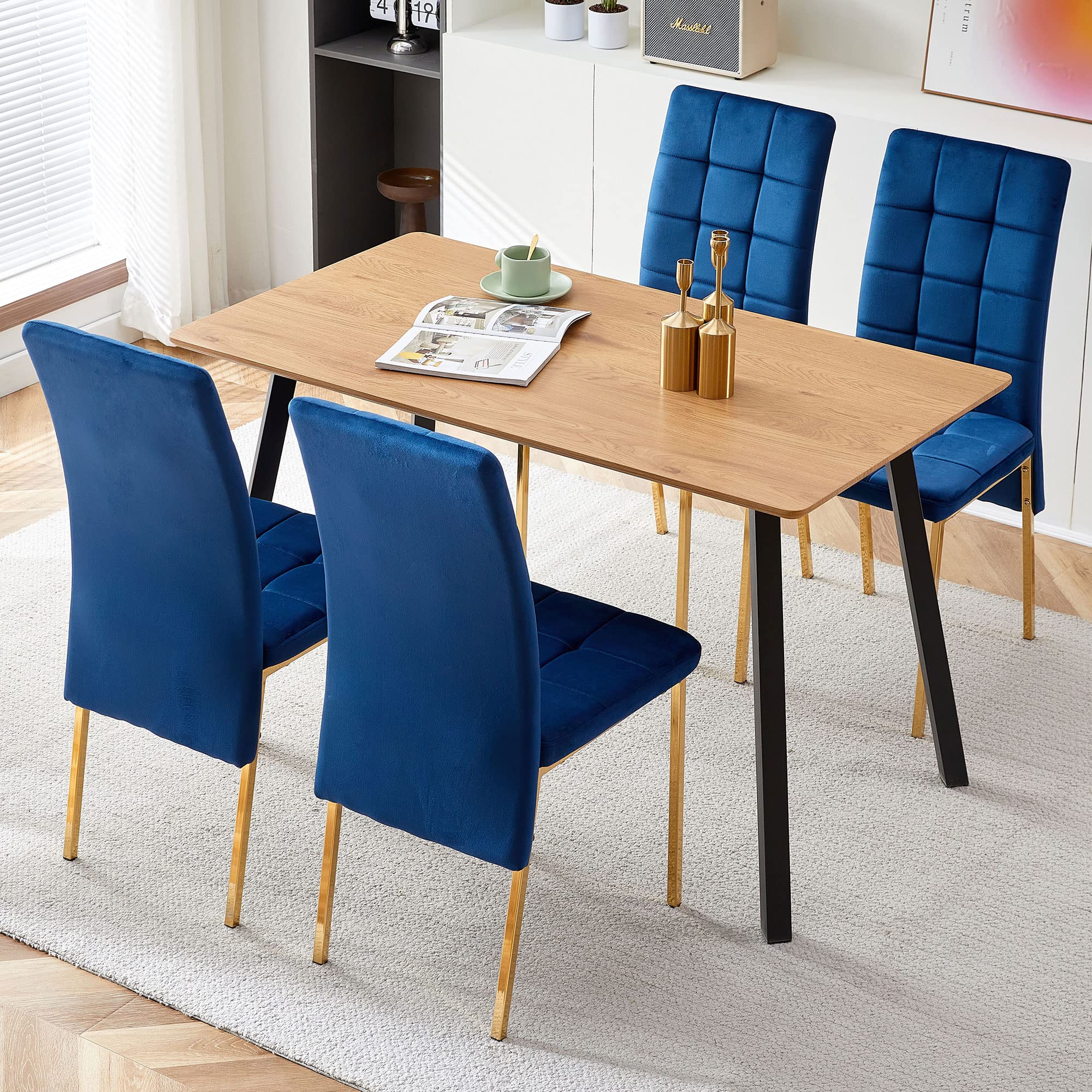 Velvet Dining Chairs Set of 4 - Upholstered Armless Side Chairs with Golden Metal Legs for Kitchen, Living Room & Bedroom | Elegant Makeup Chair & Restaurant Seating | Comfy Home Decor for Dining, Entertaining & Vanity Areas