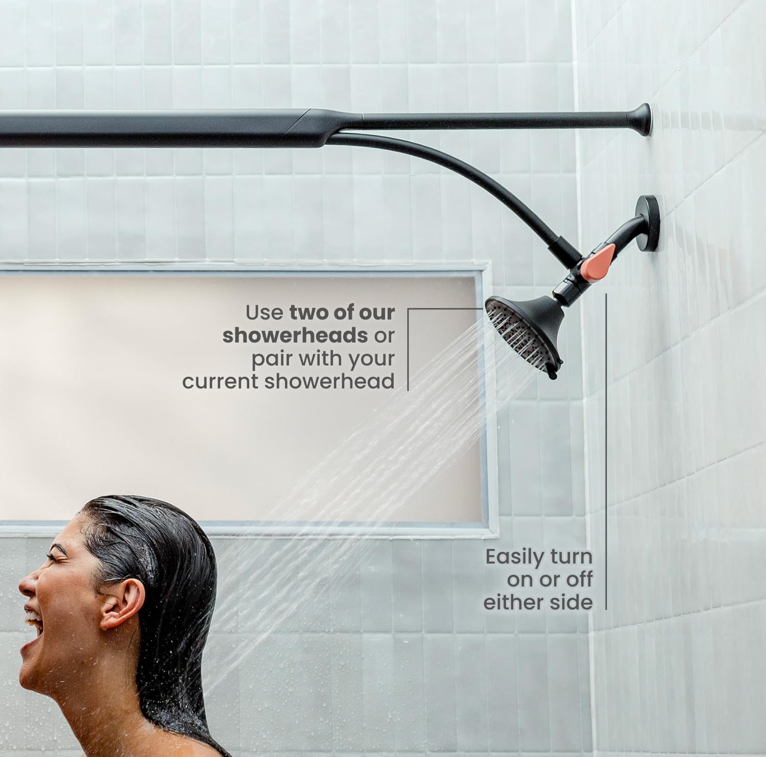 Boona Tandem Shower - Dual Shower Head for Couples, High Pressure Double Shower System with 3 Flow Settings (2 Showerheads, Midnight Black) - Perfect for Shared Bathrooms & Spa-Like Experience