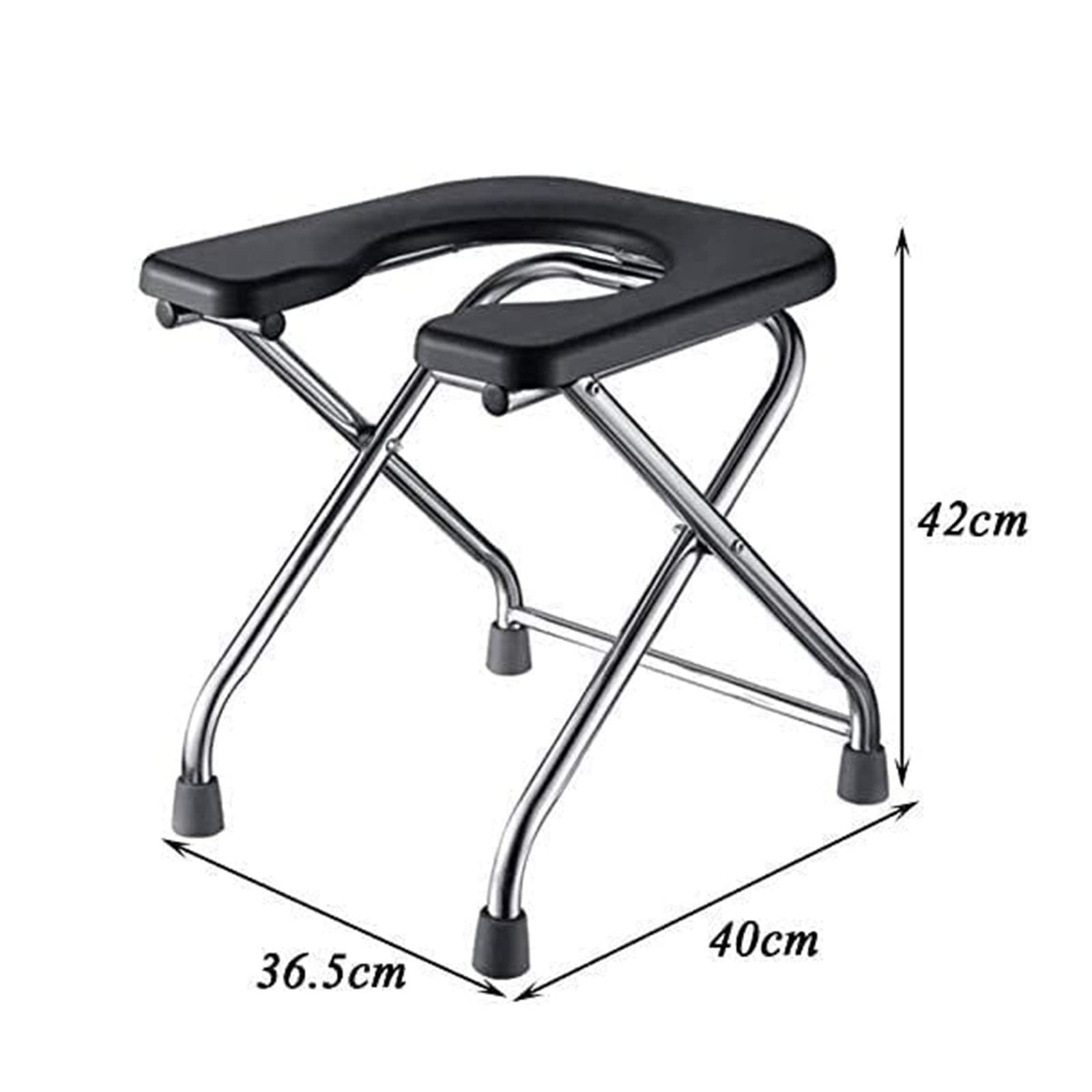 Portable Camping Toilet Chair - Foldable U-Shaped Stainless Steel Stool for Outdoor Activities, Fishing, Hiking & Travel | Height Adjustable 42cm (17inch) | Black | Compact & Lightweight Design for Easy Transport | Ideal for Camping Trips, RV Adventures & Emergency Use
