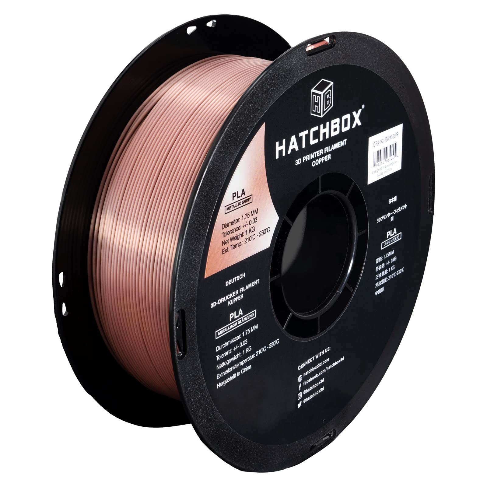 Premium HATCHBOX Metallic Copper PLA 3D Printer Filament - 1.75mm, 1kg Spool, High Precision +/-0.03mm for Smooth Printing - Perfect for Cosplay Props, Model Making, and DIY Craft Projects