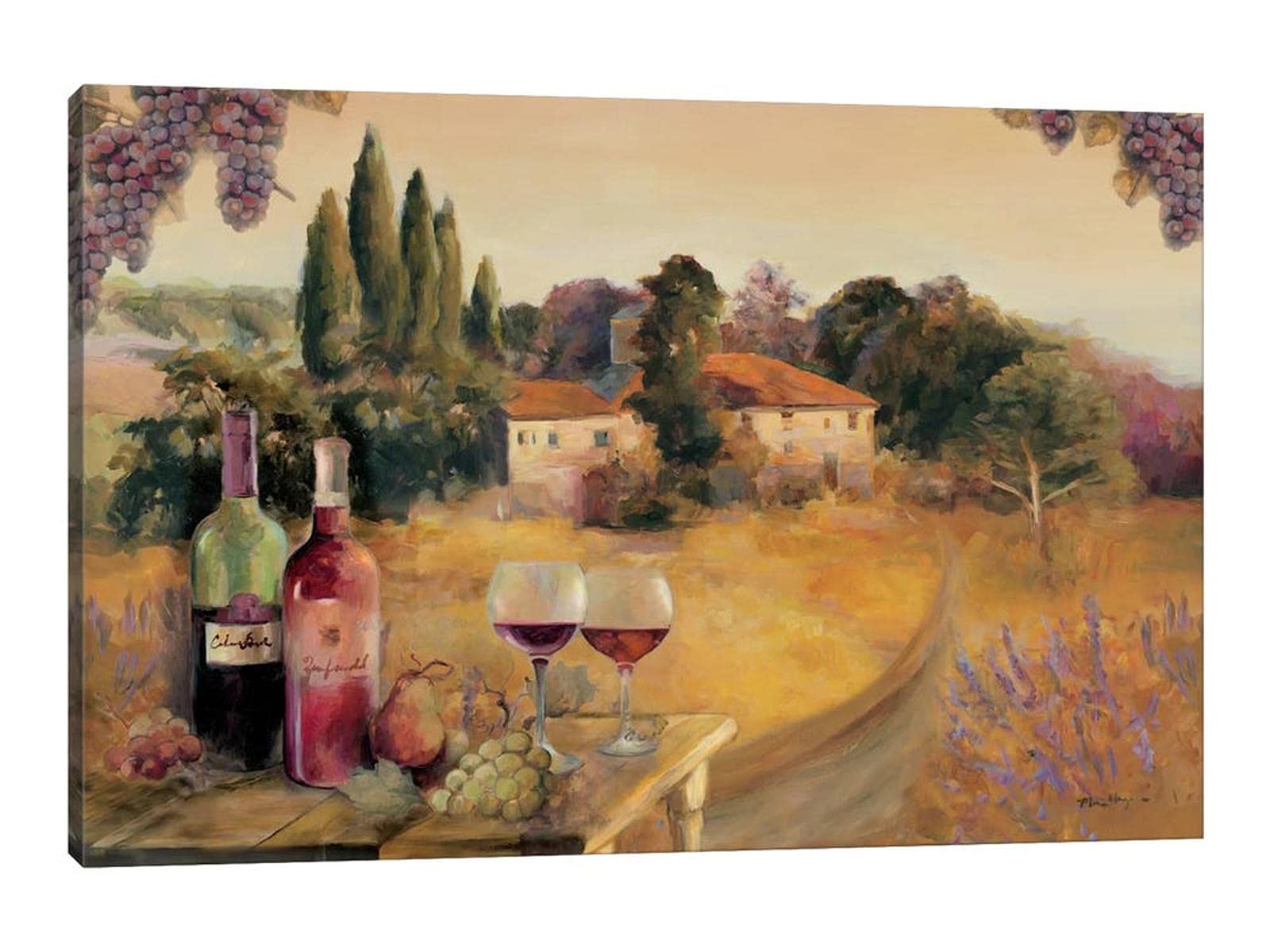 Vintage Wine & Cups Wall Art Decor - 32x48 Inches Kitchen Dining Room Painting Set for Bar, Cafe & Home Decor | Perfect for Farmhouse, Rustic & Vintage Style Interiors