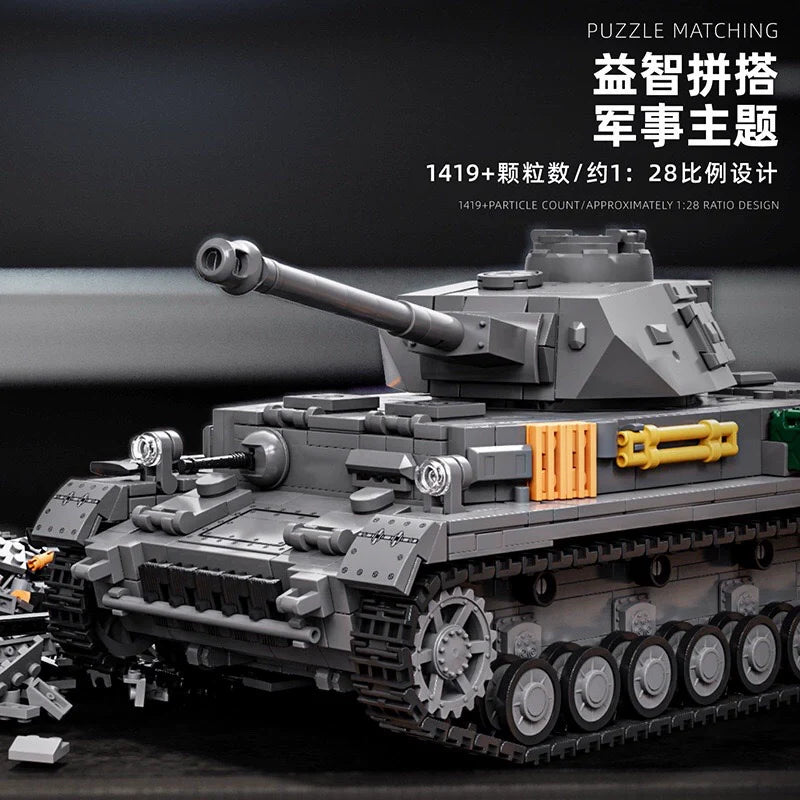 1:12 Scale 1419pcs 12GO 97003 PZ KPFW.IV AUSF.F2 German WWII Tank Model Building Kit - Perfect for Military Enthusiasts & Collectors