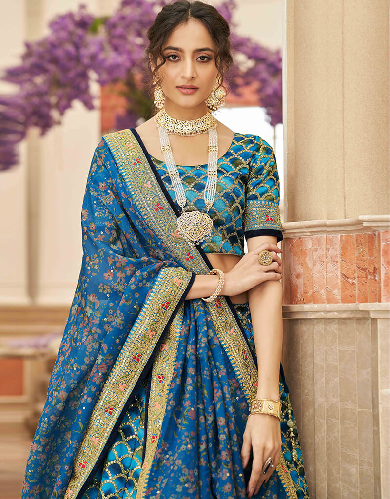 Elegant Blue Art Silk Lehenga Choli for Women - Traditional Indian Bridal & Wedding Outfit - Perfect for Festivals, Parties & Cultural Events